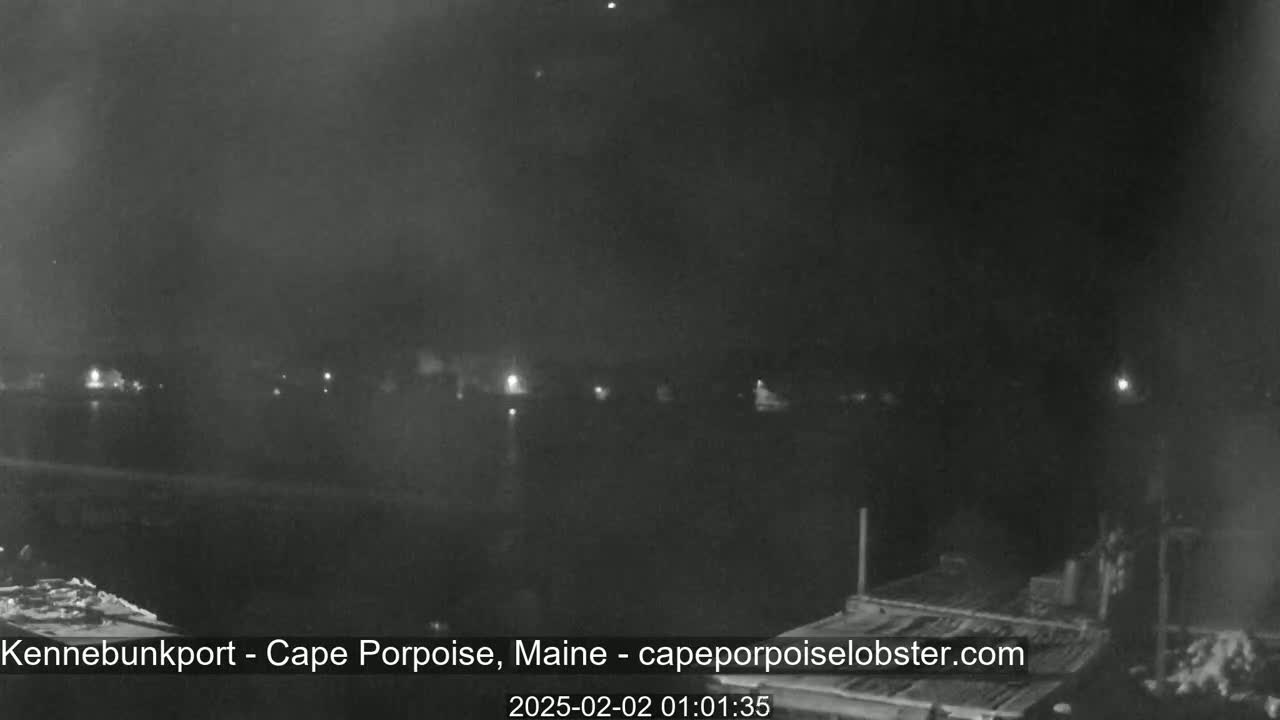 A nighttime, low-light view of a calm body of water with faintly visible lights across the far shore.