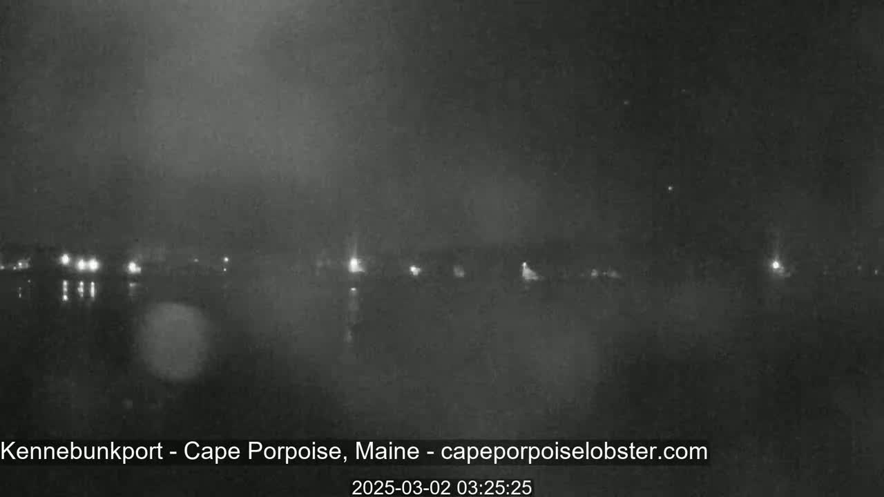 A nighttime, blurry, low-light view of a body of water with faintly visible lights across the far shore under a dark, possibly overcast sky.