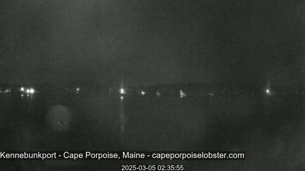 A nighttime, low-light view of a dark body of water with faint lights visible on the far shore.