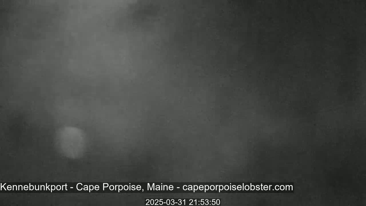A blurry, dark gray image shows a faintly lit area in the lower left, suggesting foggy or overcast nighttime conditions.