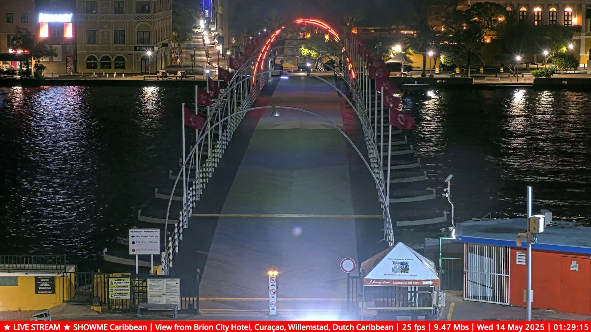 Willemstad City & The  Old Swinging  Bridge/ Queen Emma Bridge Live Cam -  Willemstad, Curacao, Netherland