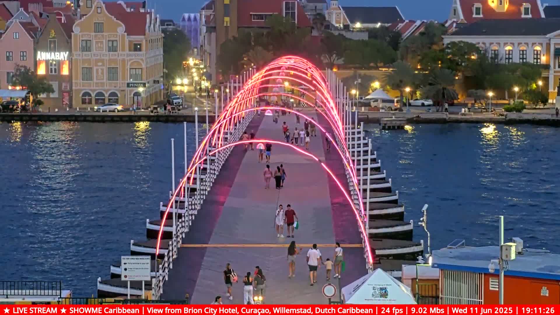Willemstad City & The  Old Swinging  Bridge/ Queen Emma Bridge Live Cam -  Willemstad, Curacao, Netherland
