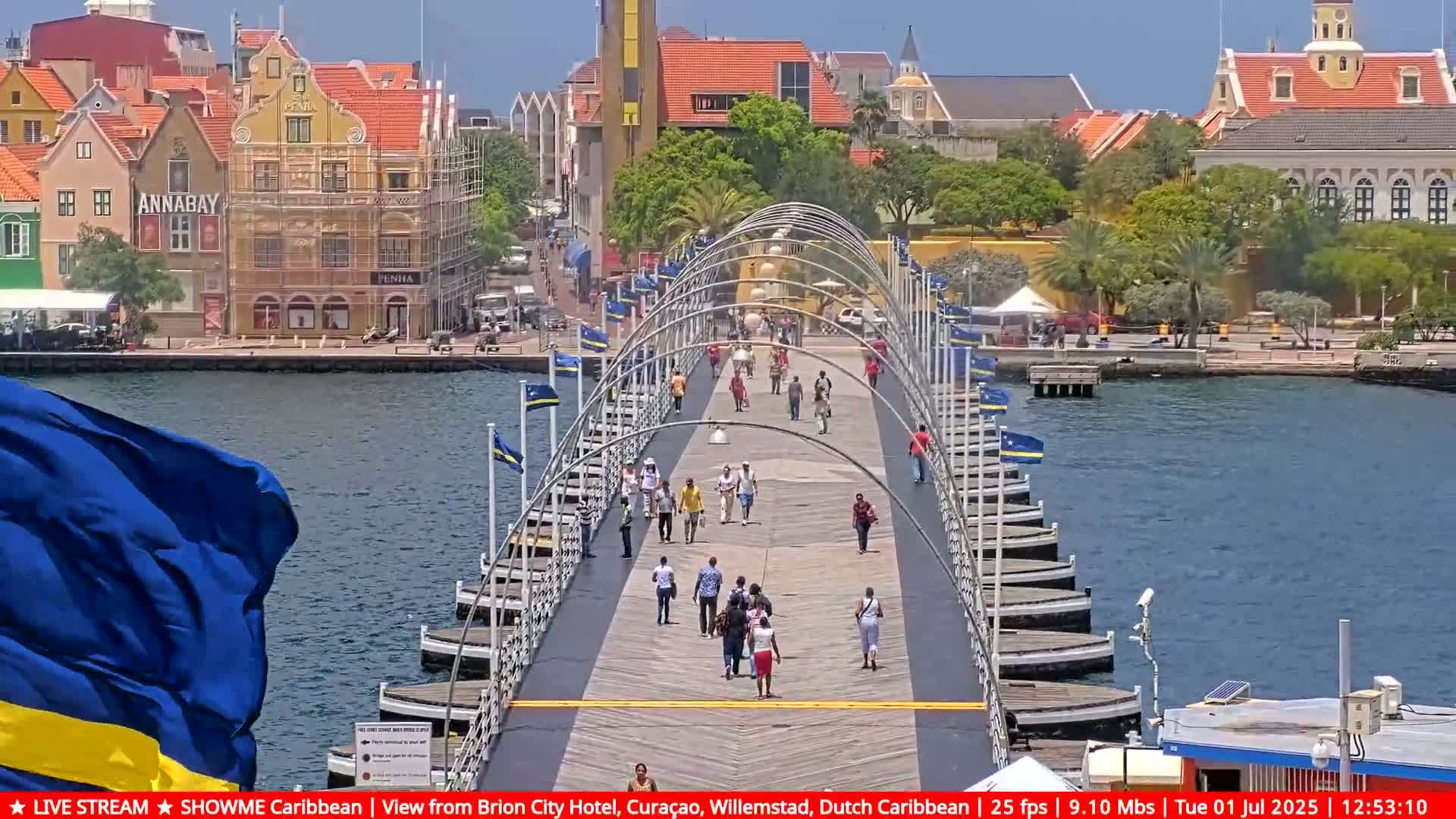 Willemstad City & The  Old Swinging  Bridge/ Queen Emma Bridge Live Cam -  Willemstad, Curacao, Netherland