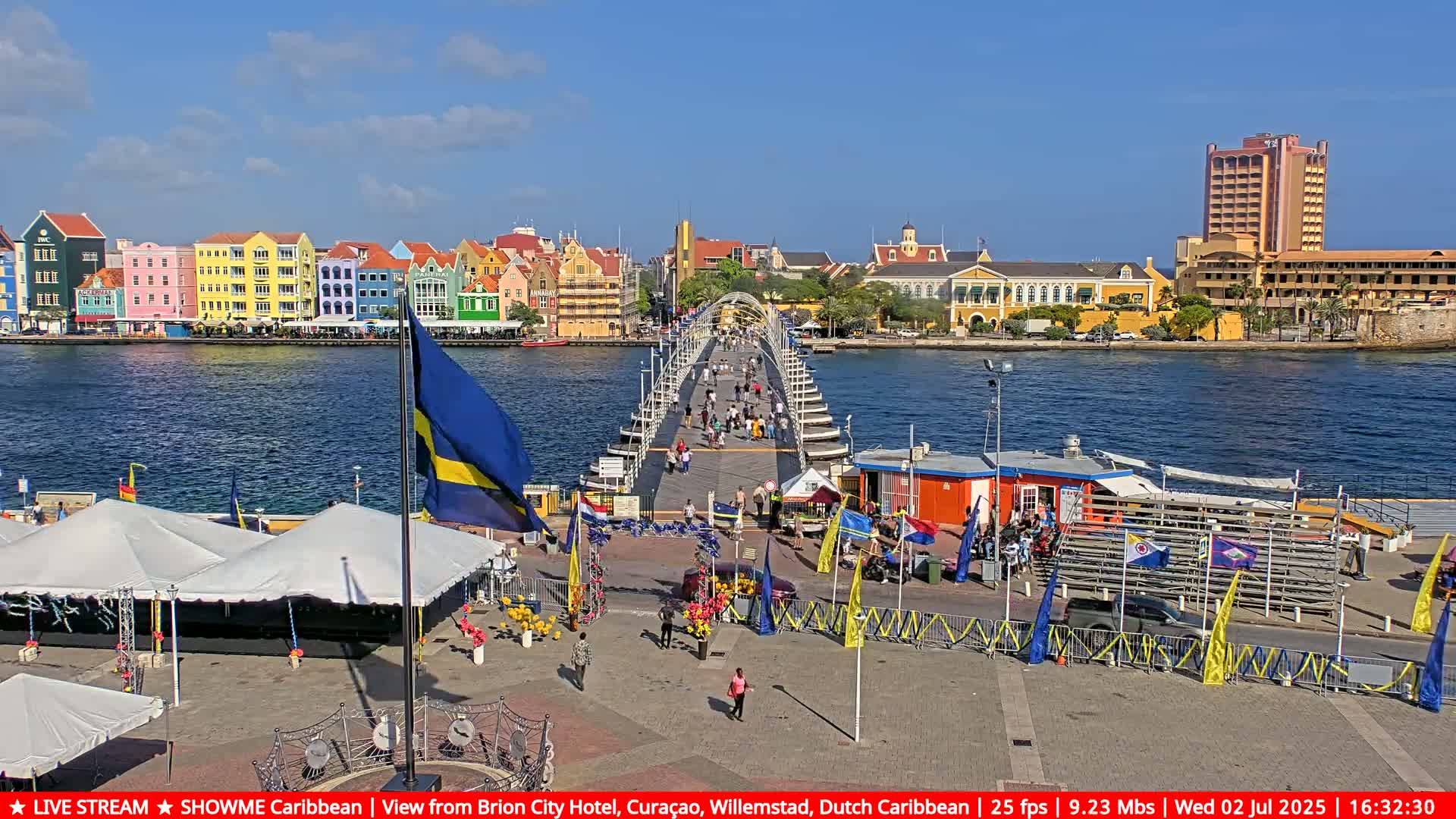 Willemstad City & The  Old Swinging  Bridge/ Queen Emma Bridge Live Cam -  Willemstad, Curacao, Netherland