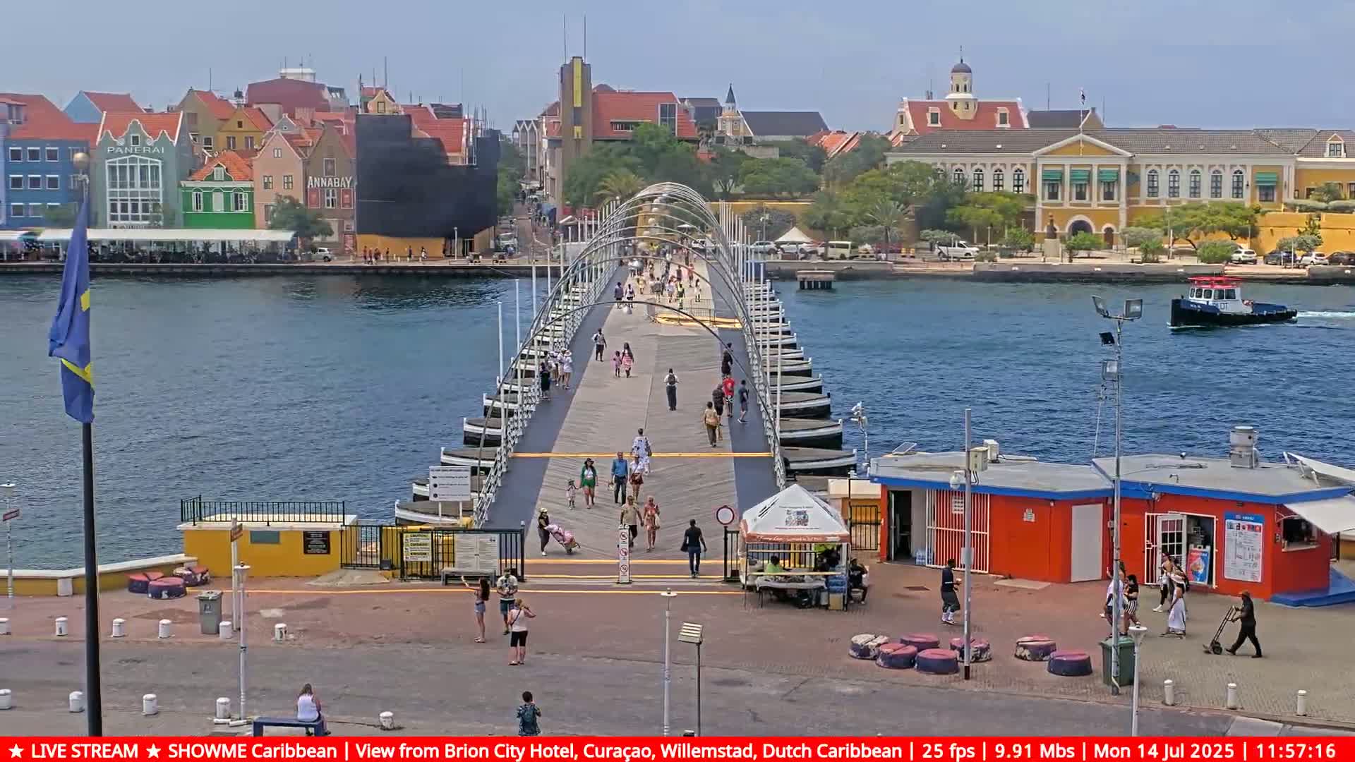 Willemstad City & The  Old Swinging  Bridge/ Queen Emma Bridge Live Cam -  Willemstad, Curacao, Netherland