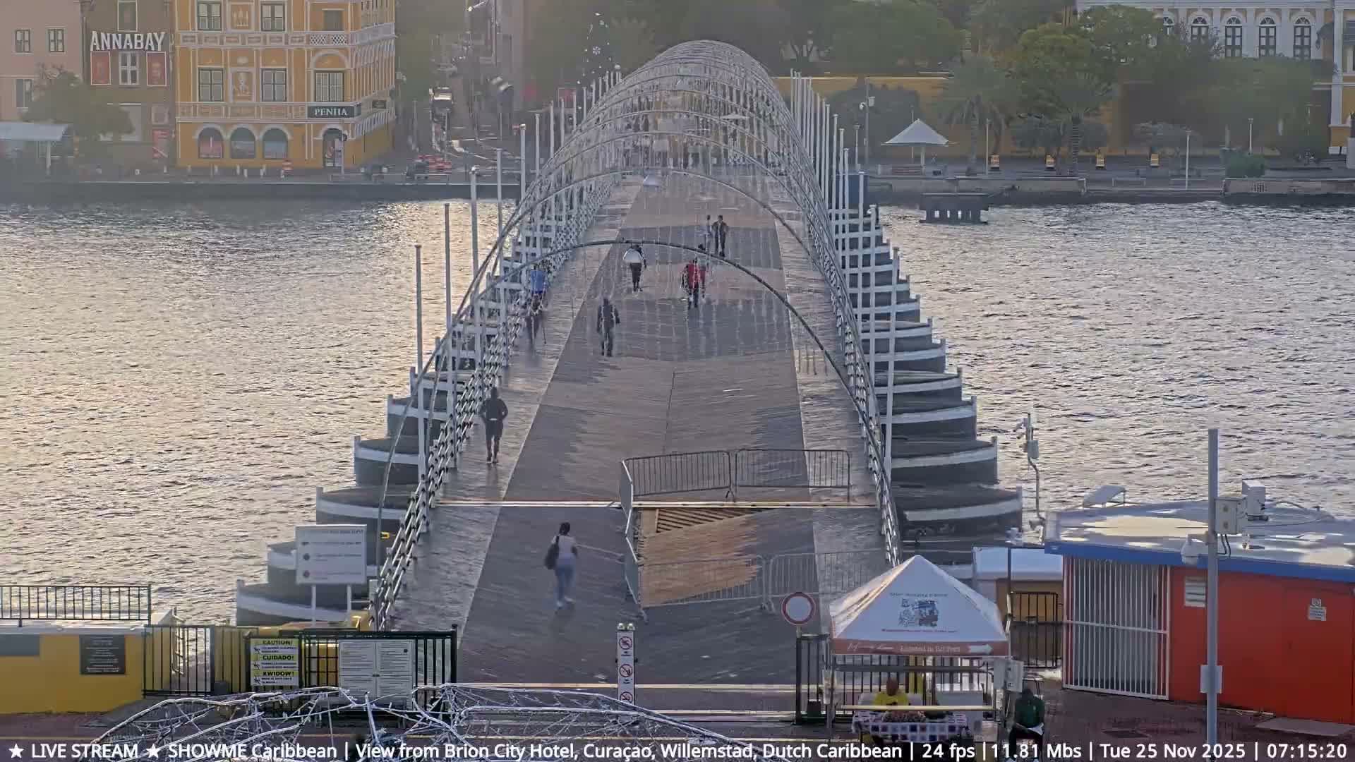Willemstad City & The  Old Swinging  Bridge/ Queen Emma Bridge Live Cam -  Willemstad, Curacao, Netherland