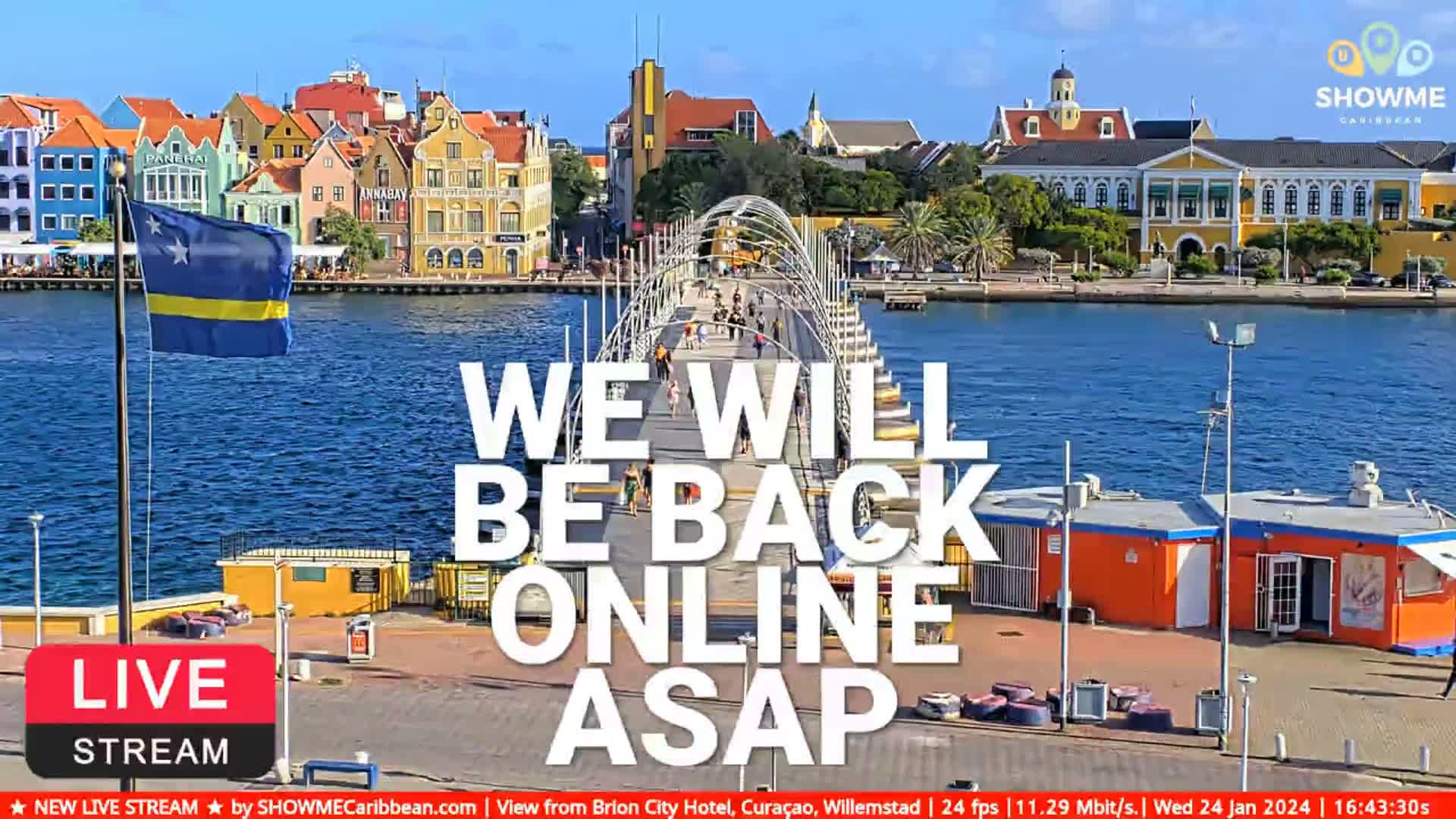 Willemstad City & The  Old Swinging  Bridge/ Queen Emma Bridge Live Cam -  Willemstad, Curacao, Netherland