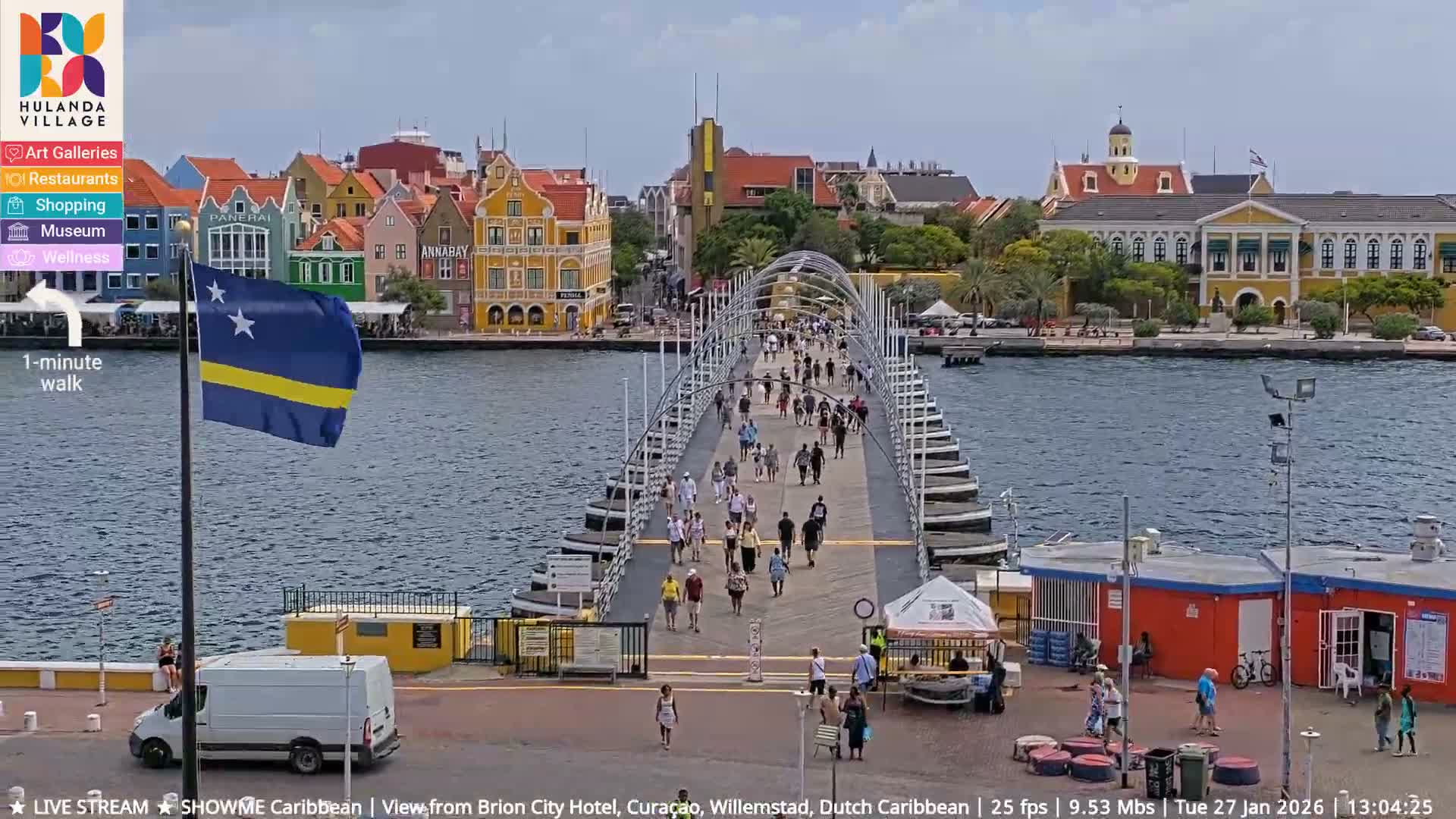 Willemstad City & The  Old Swinging  Bridge/ Queen Emma Bridge Live Cam -  Willemstad, Curacao, Netherland