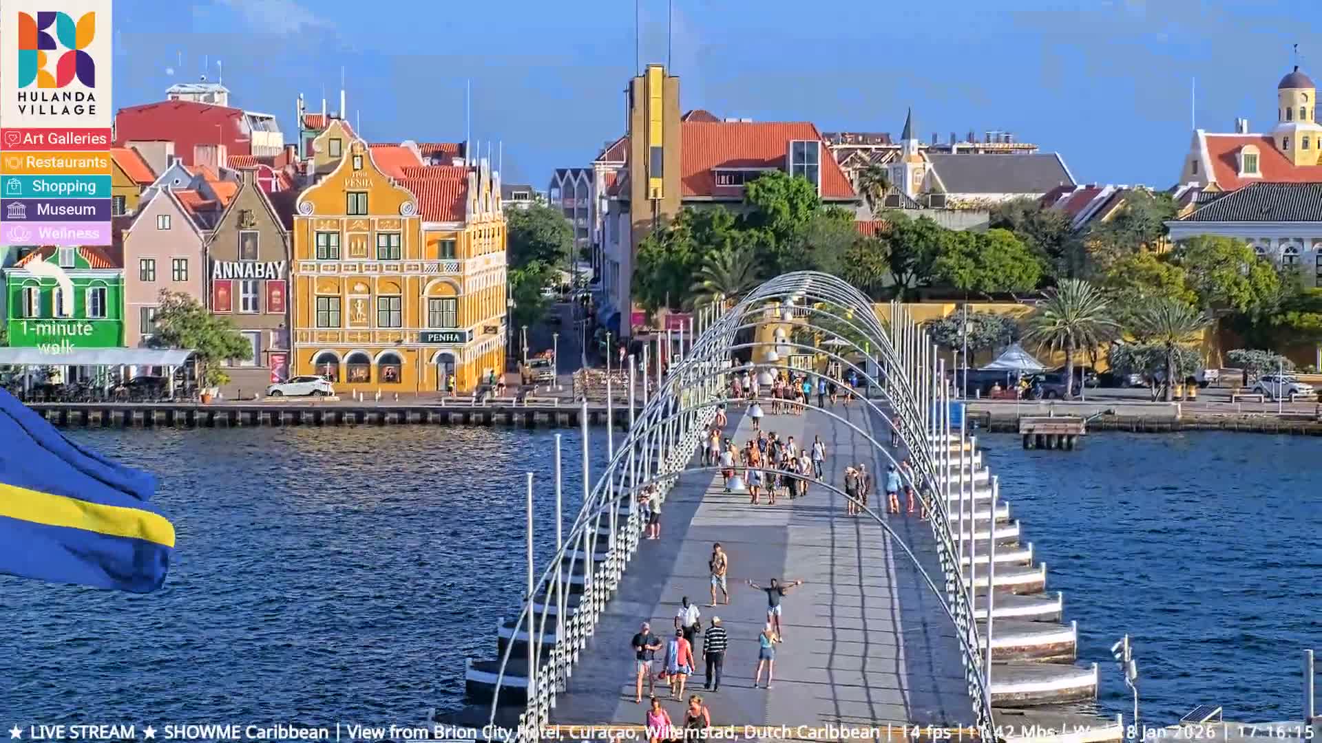 Willemstad City & The  Old Swinging  Bridge/ Queen Emma Bridge Live Cam -  Willemstad, Curacao, Netherland