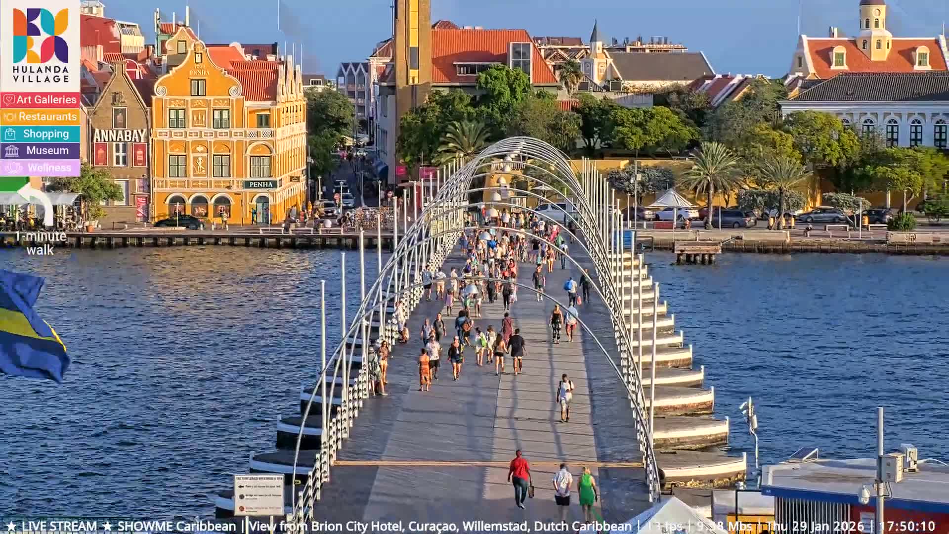 Willemstad City & The  Old Swinging  Bridge/ Queen Emma Bridge Live Cam -  Willemstad, Curacao, Netherland