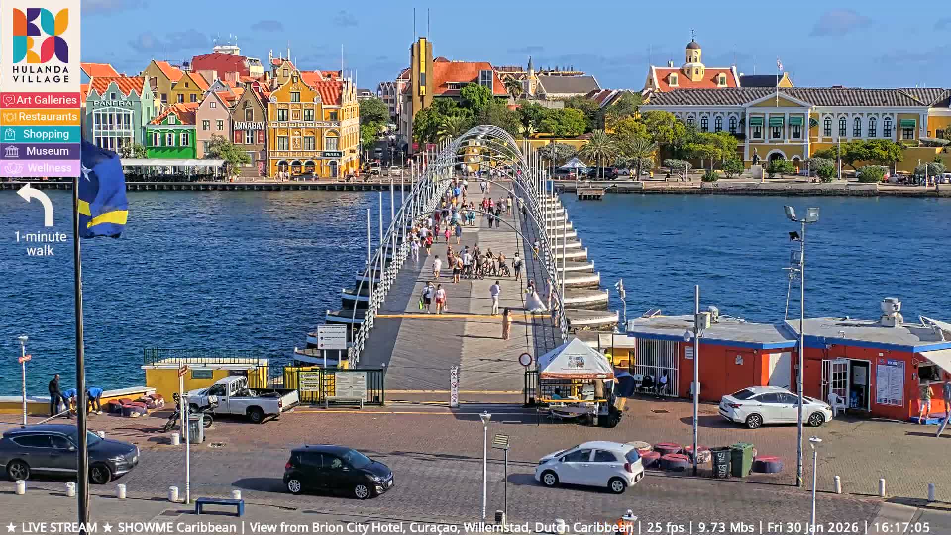 Willemstad City & The  Old Swinging  Bridge/ Queen Emma Bridge Live Cam -  Willemstad, Curacao, Netherland