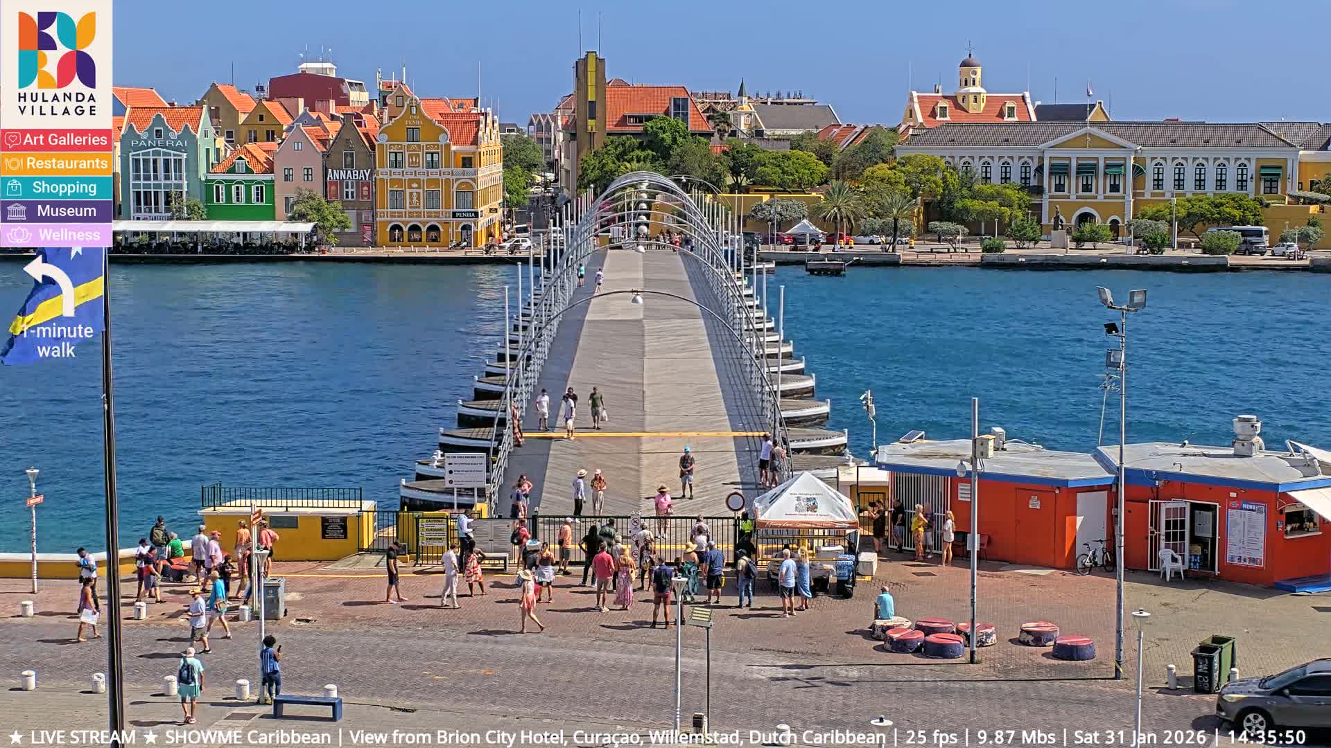 Willemstad City & The  Old Swinging  Bridge/ Queen Emma Bridge Live Cam -  Willemstad, Curacao, Netherland