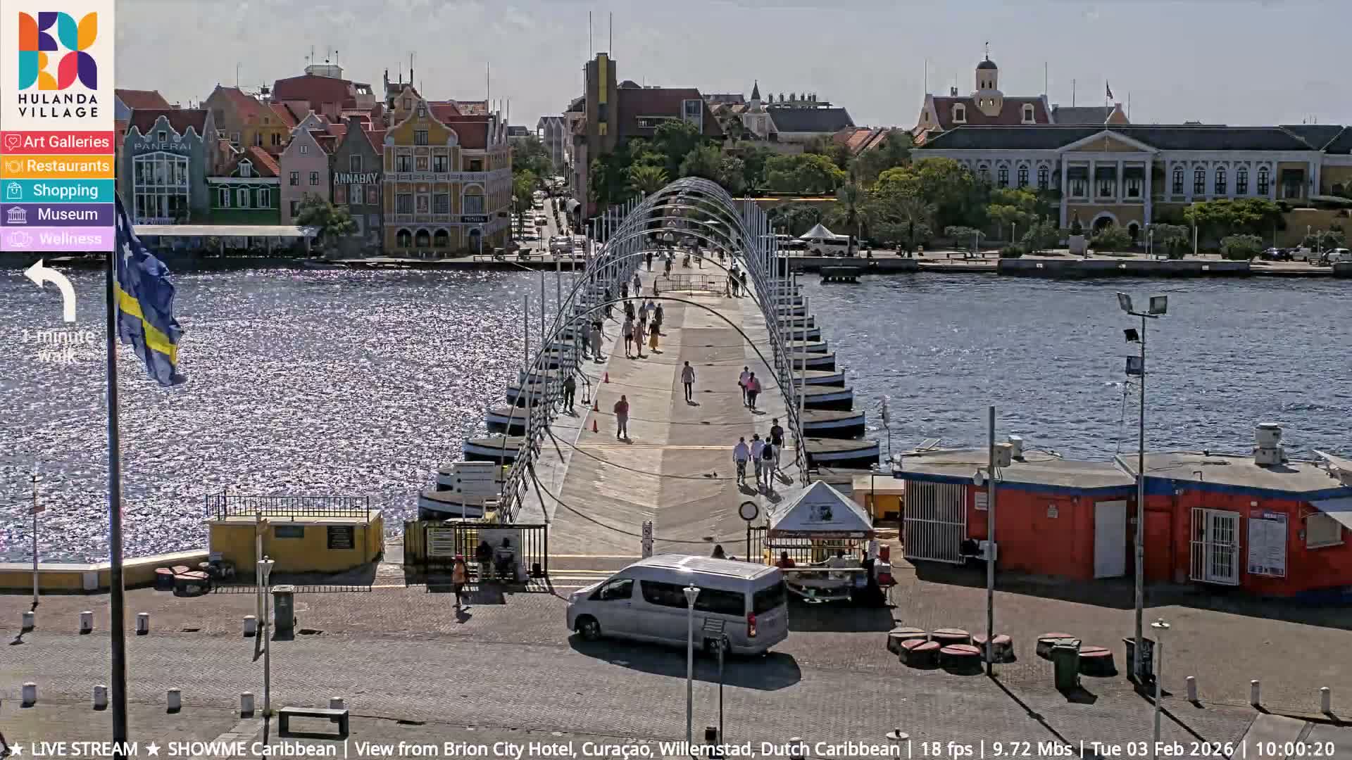 Willemstad City & The  Old Swinging  Bridge/ Queen Emma Bridge Live Cam -  Willemstad, Curacao, Netherland