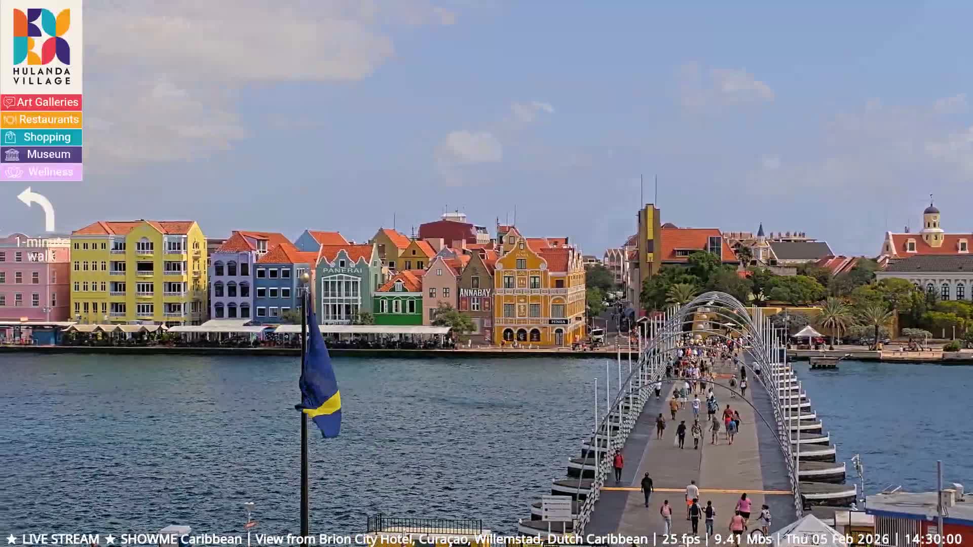 Willemstad City & The  Old Swinging  Bridge/ Queen Emma Bridge Live Cam -  Willemstad, Curacao, Netherland