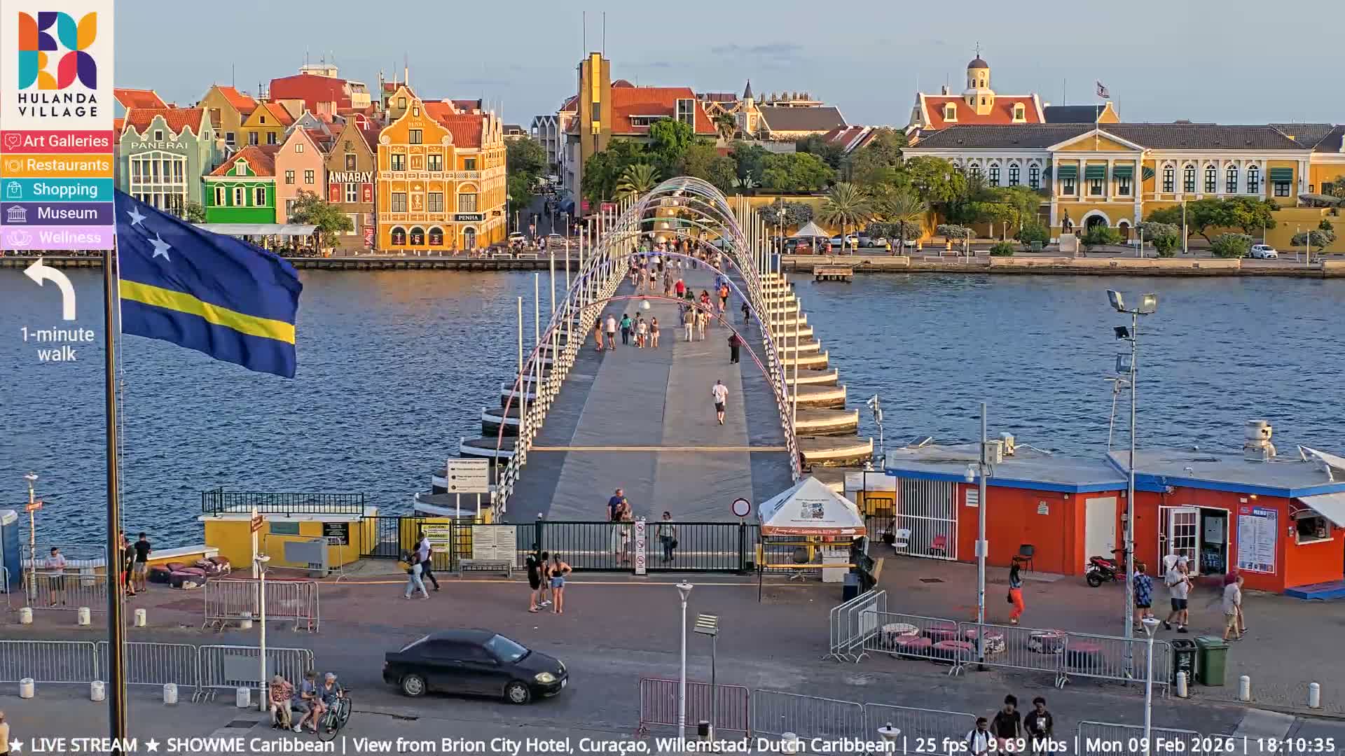 Willemstad City & The  Old Swinging  Bridge/ Queen Emma Bridge Live Cam -  Willemstad, Curacao, Netherland