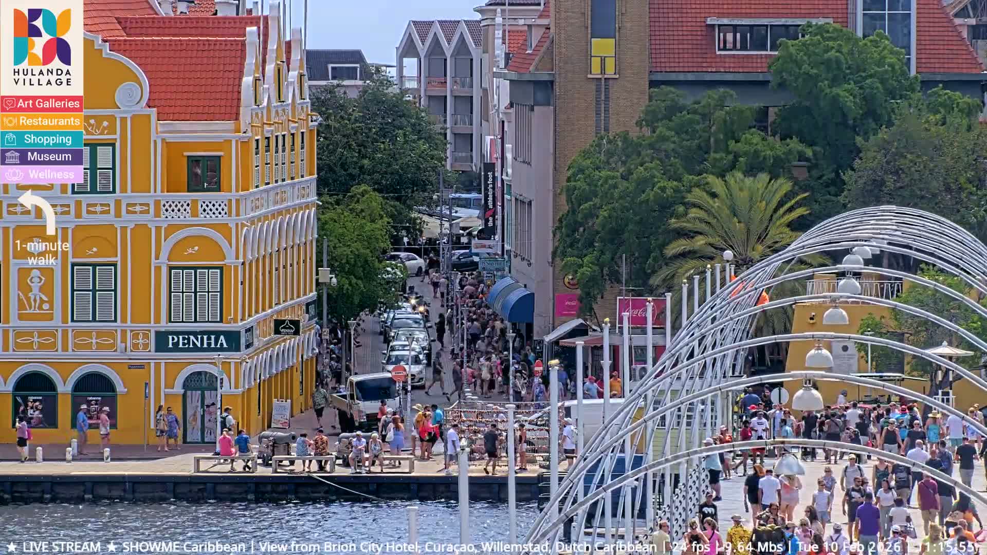 Willemstad City & The  Old Swinging  Bridge/ Queen Emma Bridge Live Cam -  Willemstad, Curacao, Netherland