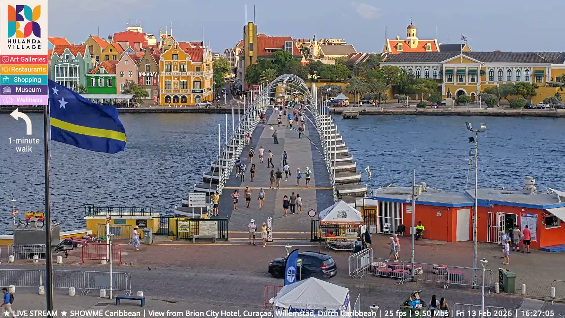 Willemstad City & The  Old Swinging  Bridge/ Queen Emma Bridge Live Cam -  Willemstad, Curacao, Netherland