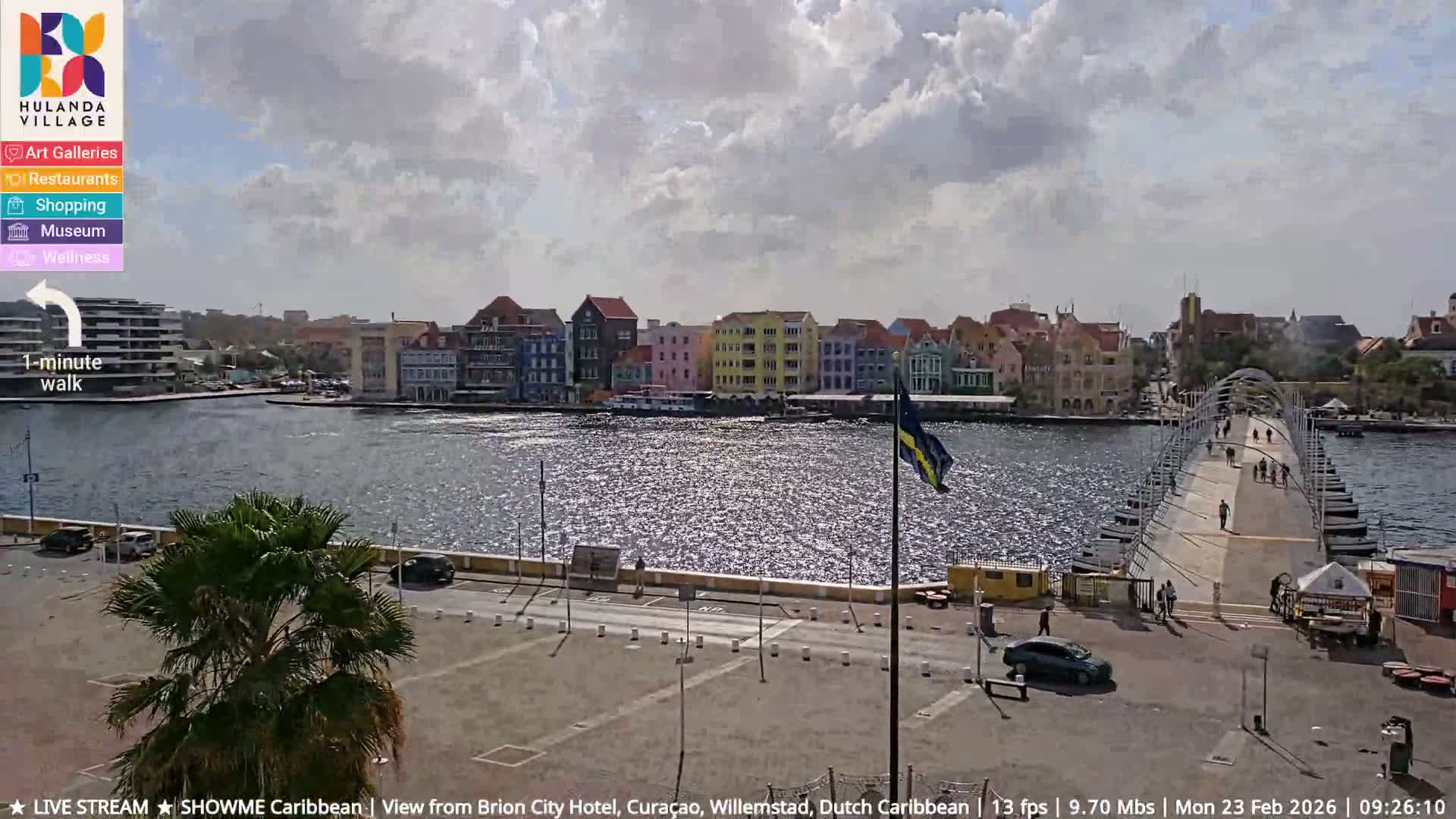Willemstad City & The  Old Swinging  Bridge/ Queen Emma Bridge Live Cam -  Willemstad, Curacao, Netherland
