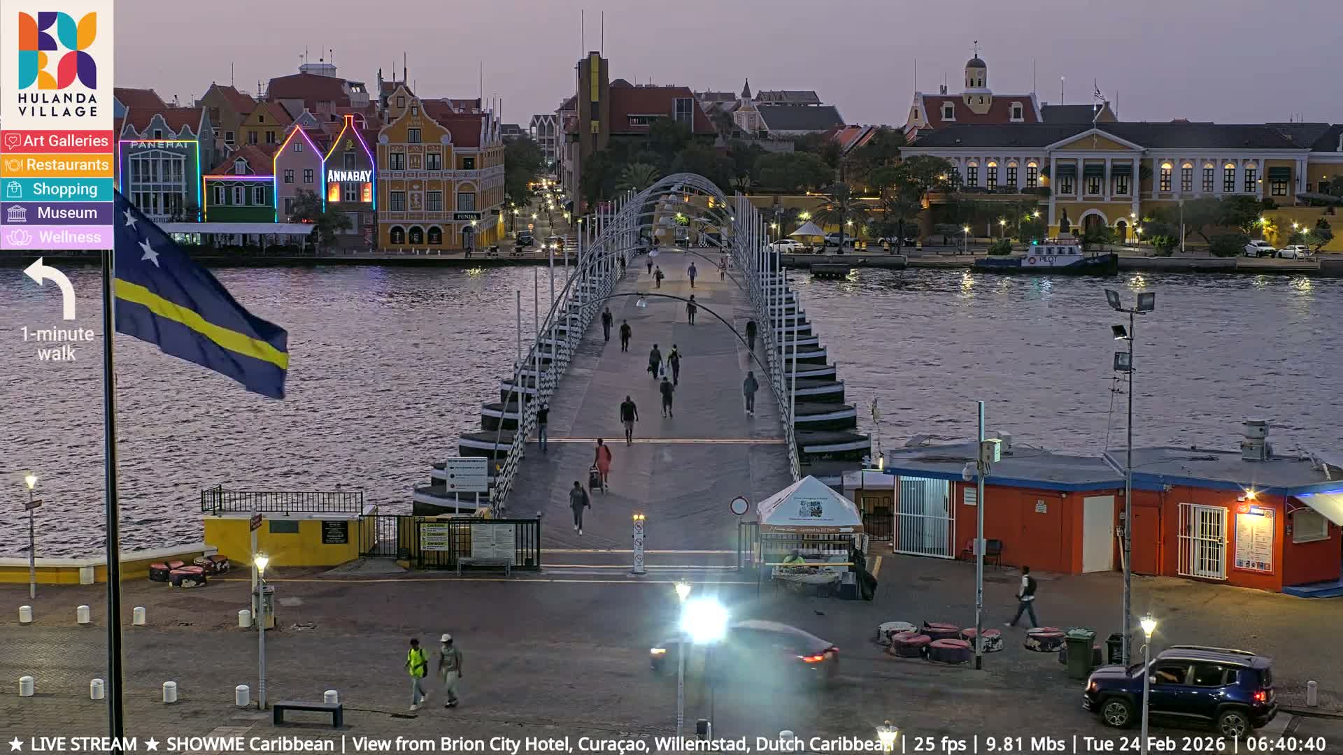 Willemstad City & The  Old Swinging  Bridge/ Queen Emma Bridge Live Cam -  Willemstad, Curacao, Netherland