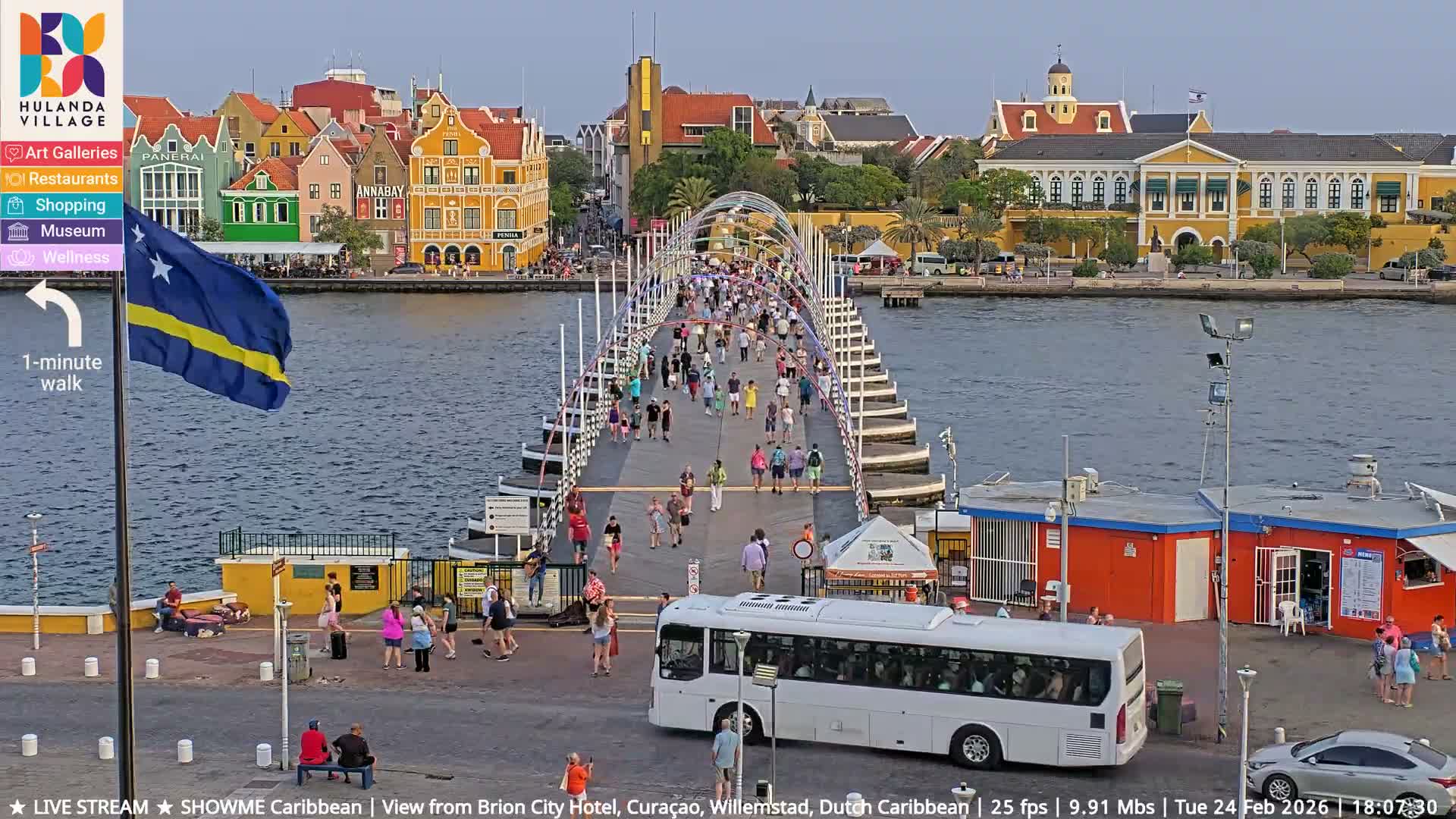 Willemstad City & The  Old Swinging  Bridge/ Queen Emma Bridge Live Cam -  Willemstad, Curacao, Netherland
