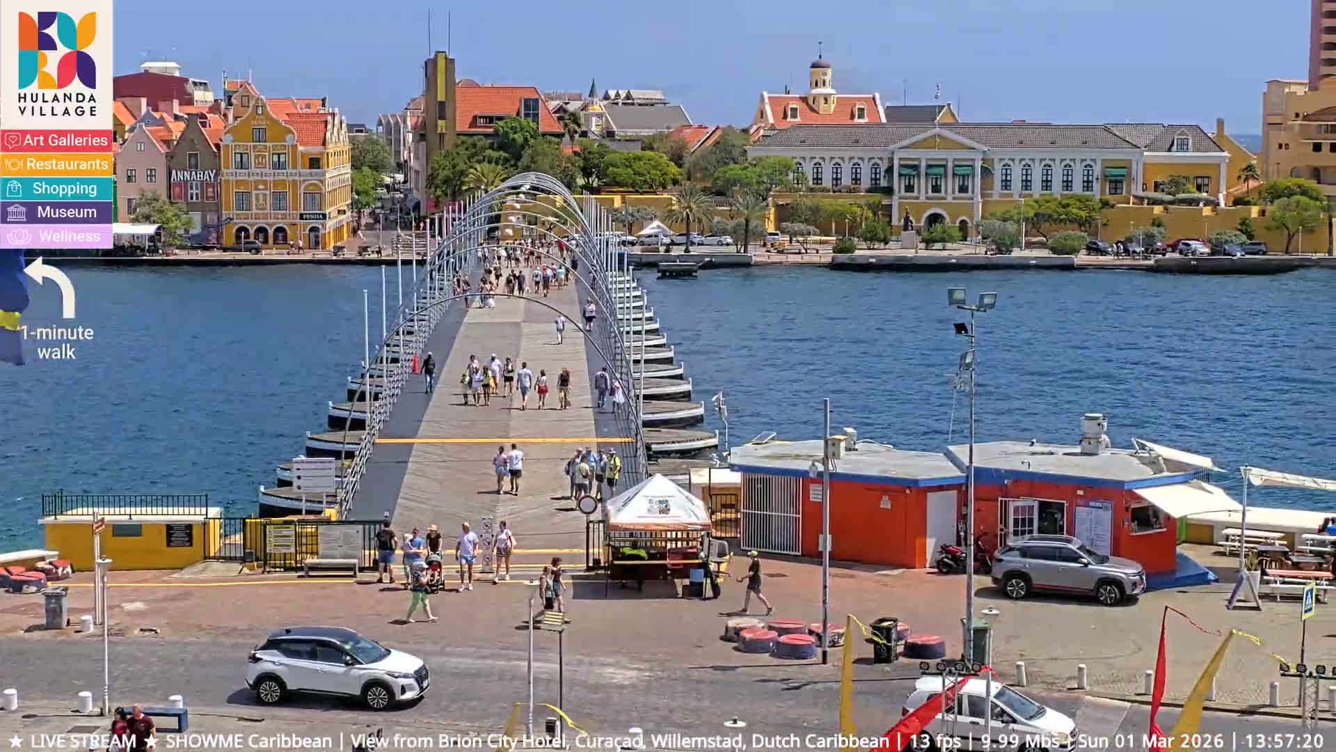Willemstad City & The  Old Swinging  Bridge/ Queen Emma Bridge Live Cam -  Willemstad, Curacao, Netherland