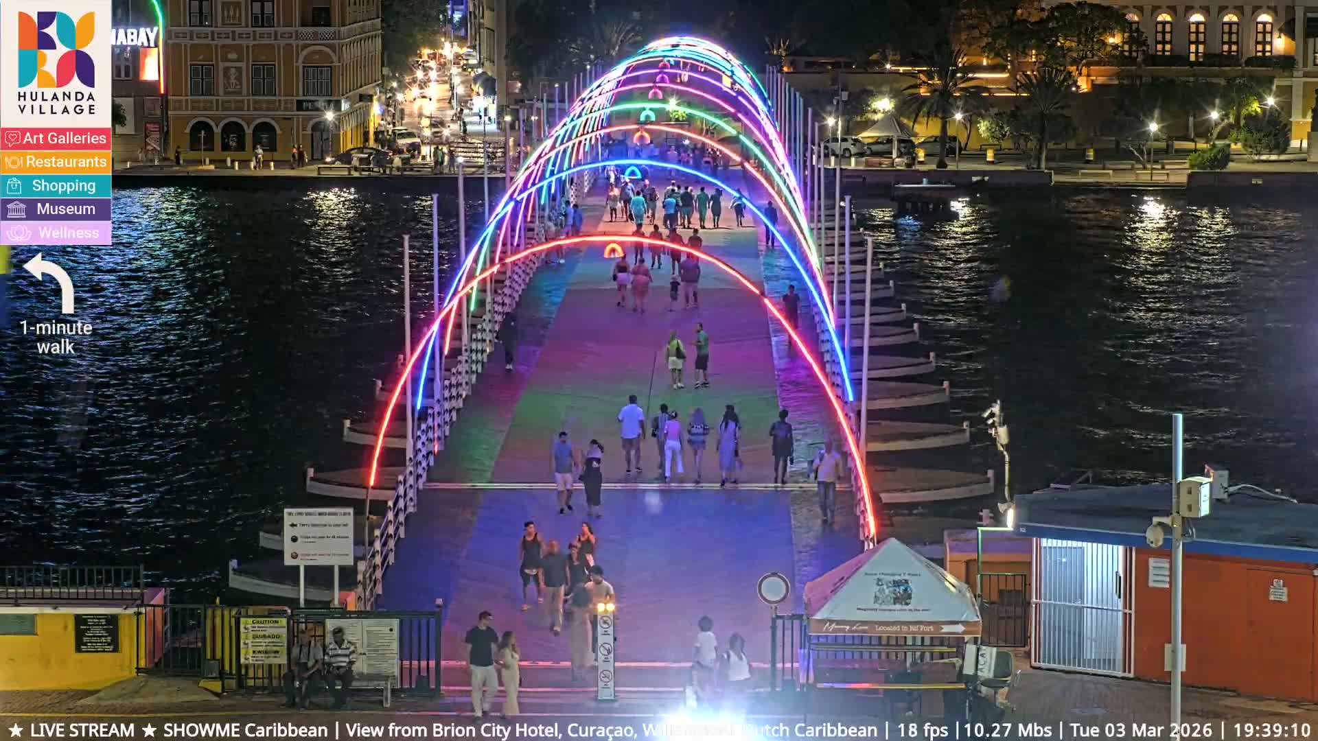 Willemstad City & The  Old Swinging  Bridge/ Queen Emma Bridge Live Cam -  Willemstad, Curacao, Netherland