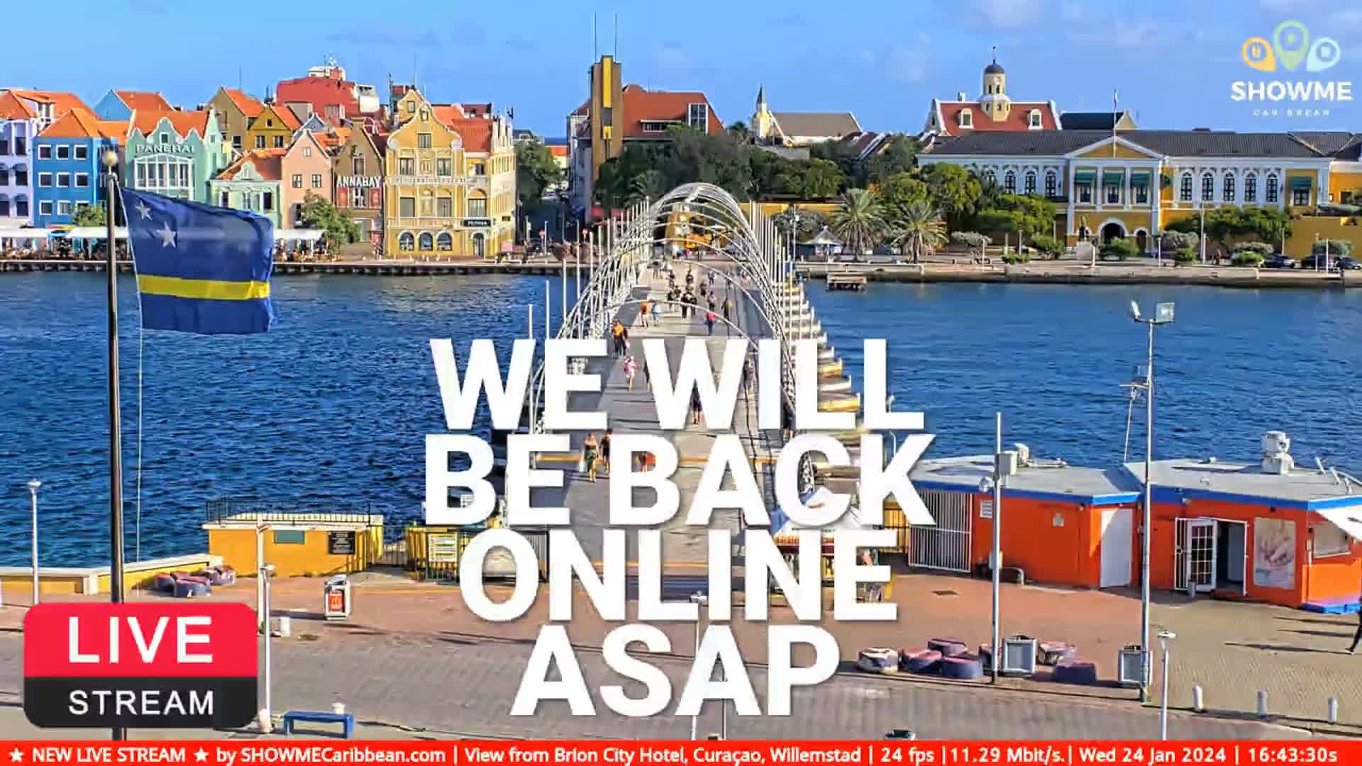 Willemstad City & The  Old Swinging  Bridge/ Queen Emma Bridge Live Cam -  Willemstad, Curacao, Netherland
