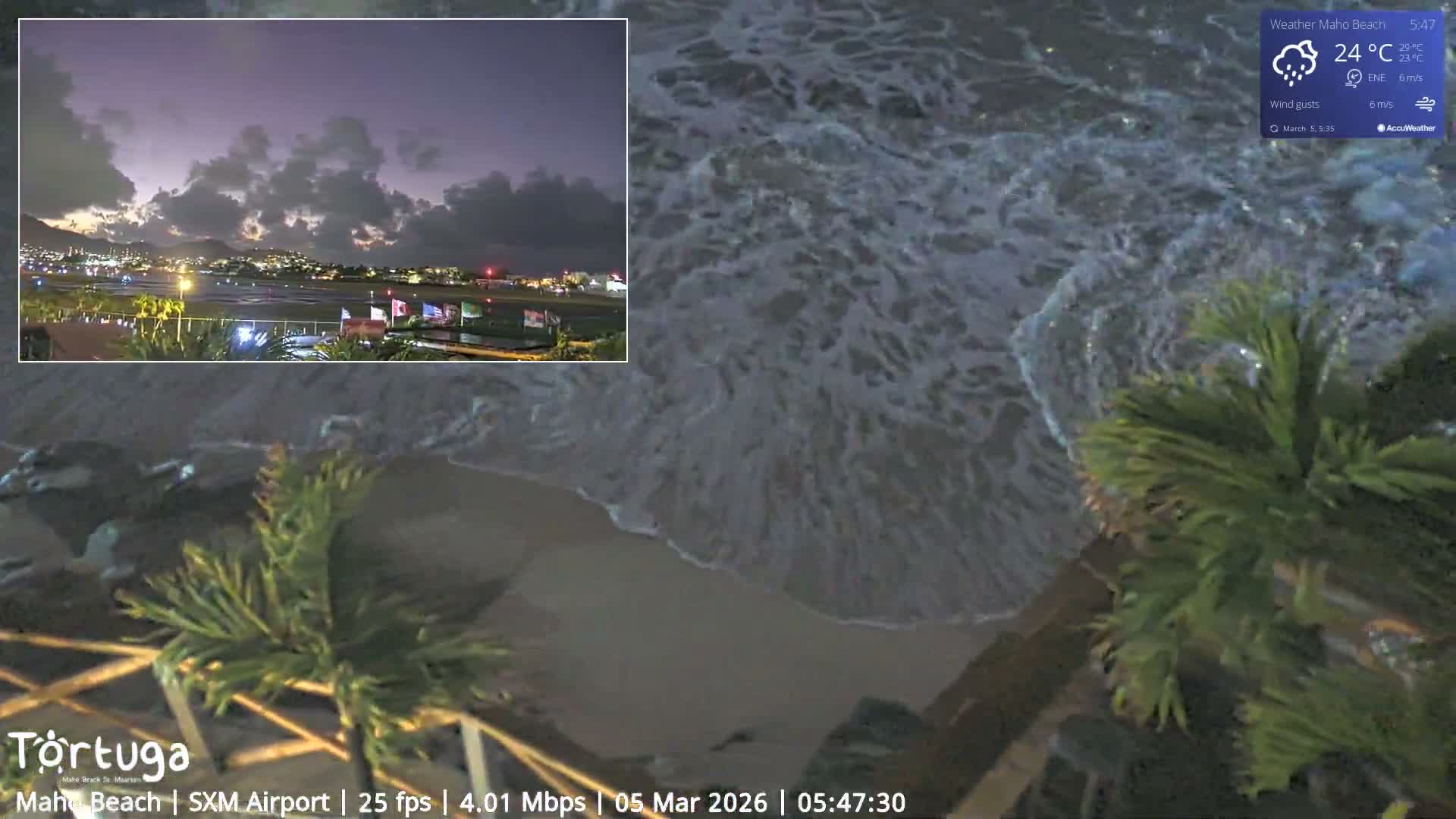 Carribean , Sint Maarten Princess Juliana International Airport SXM/TNCM & Maho Beach Live Cam - Simpson Bay, Sint Maarten, Netherland