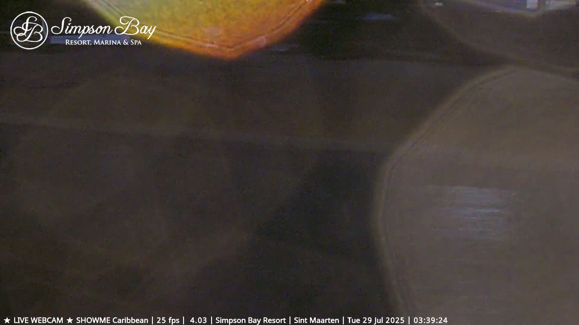 A dark, blurry image shows a body of water at night.