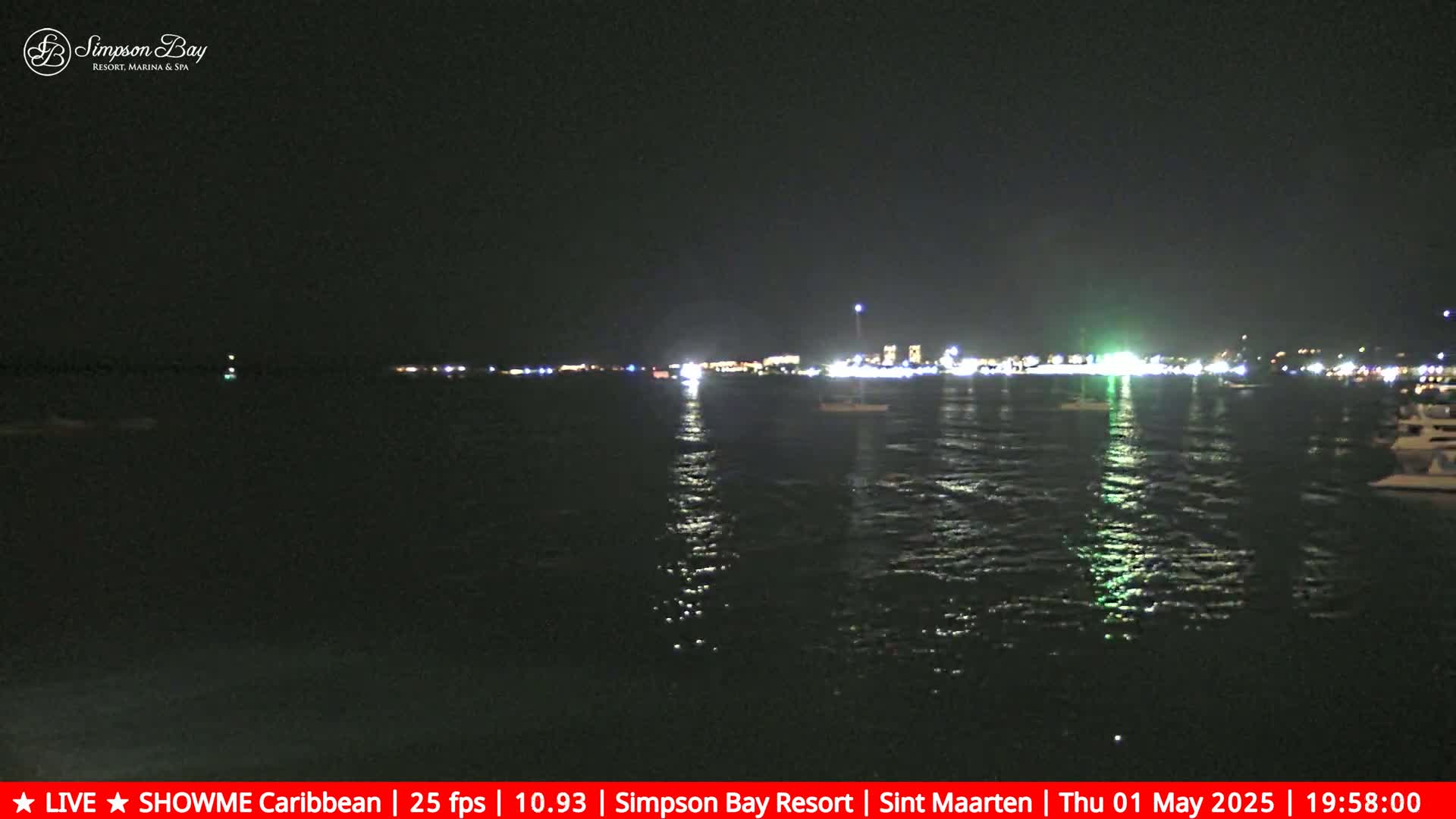 A nighttime view of a calm body of water with a city skyline illuminated on the horizon.