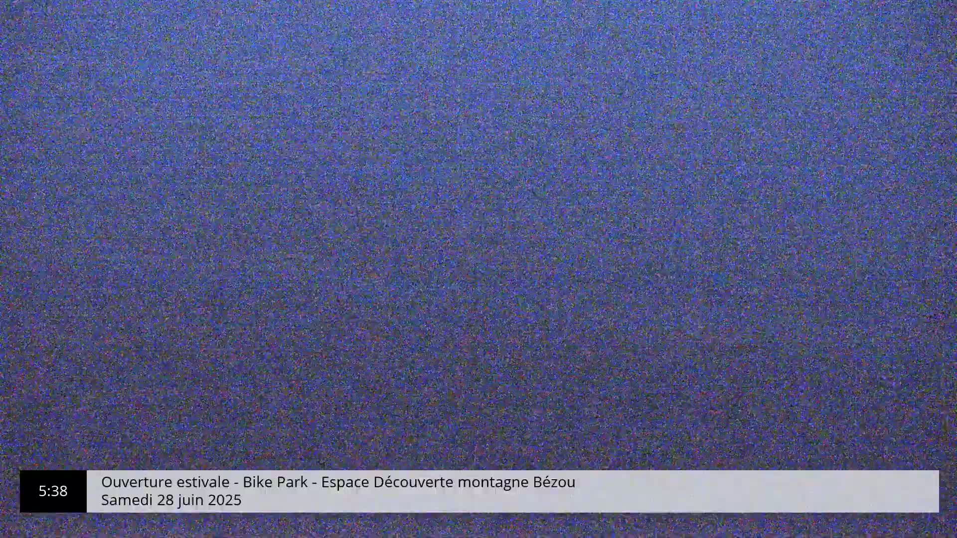 A solid blue screen filled with static noise.