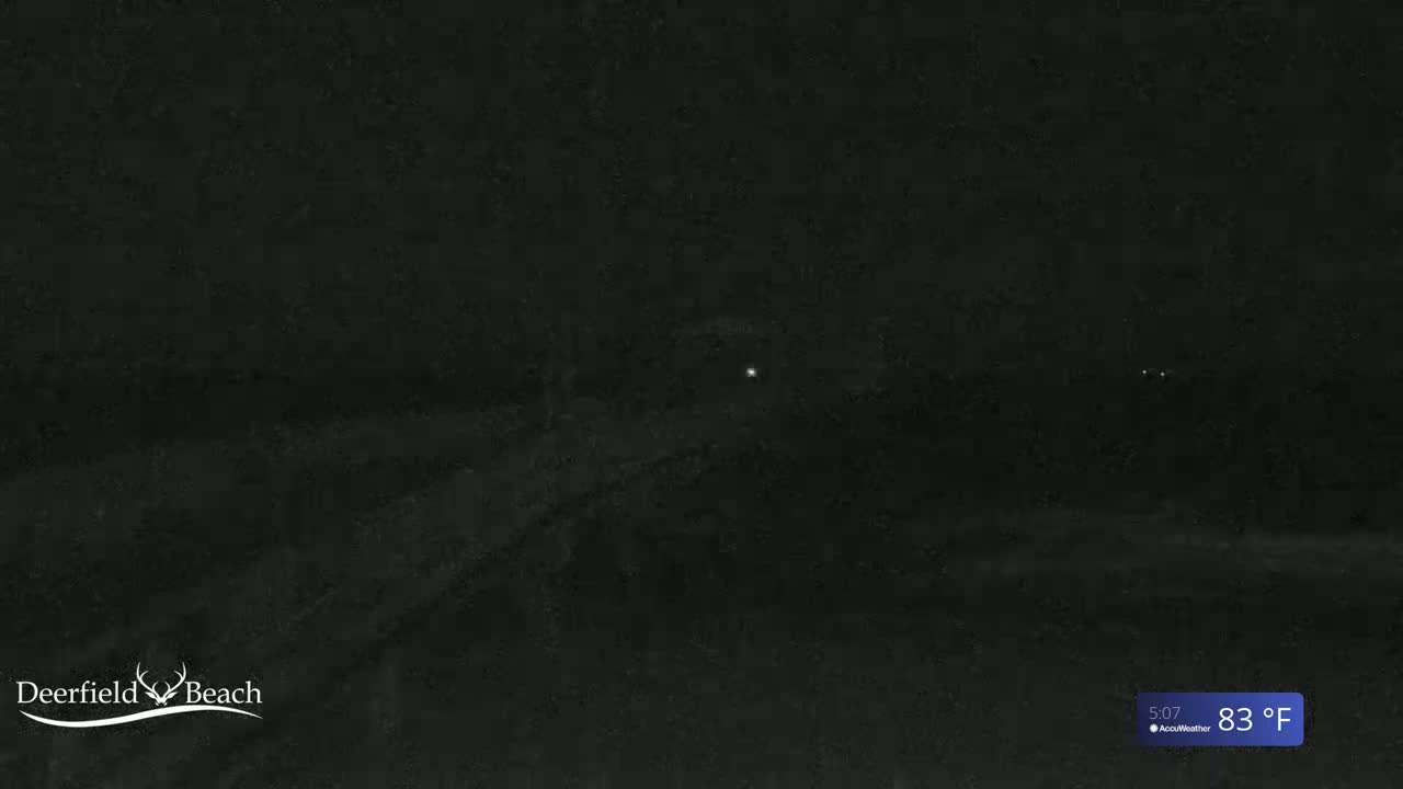 A dark, nighttime scene shows a dimly lit beach under a clear sky.