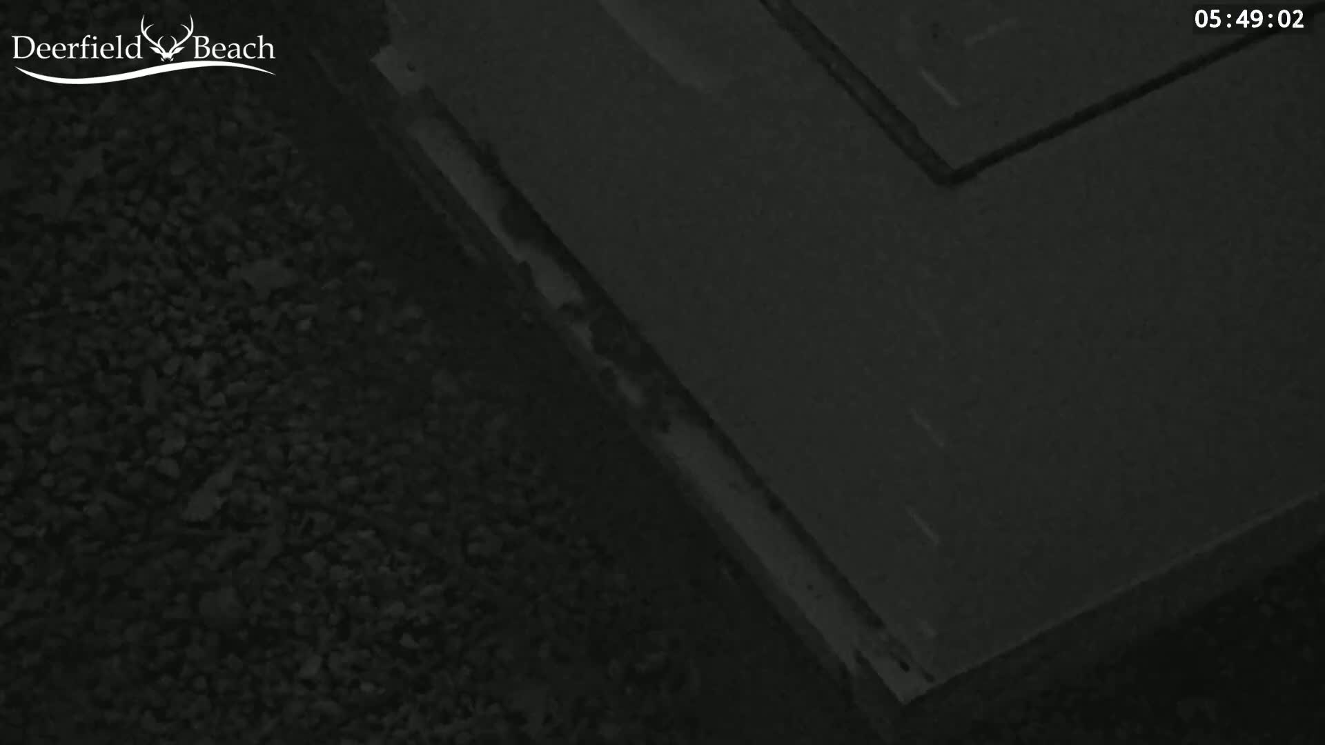 A low-angle, nighttime shot shows a dark gray surface next to a dark gravelly area.
