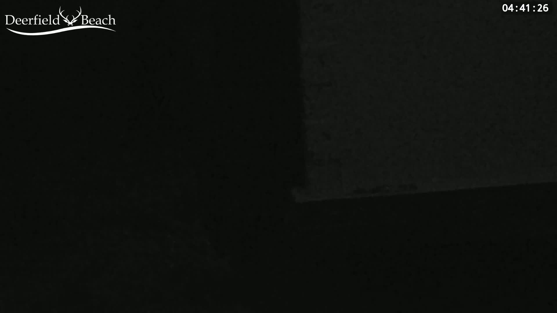 A mostly dark image shows a dimly lit, possibly nighttime scene.