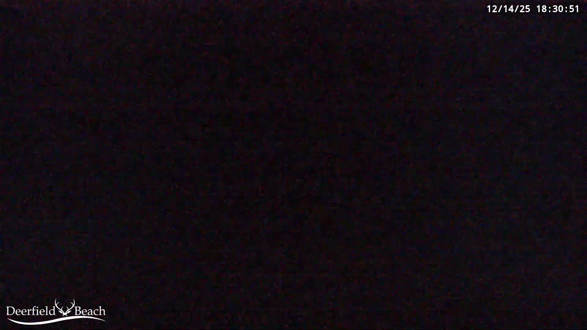 The image presents an almost entirely black scene with subtle digital noise, indicative of extremely dark, zero-visibility conditions, consistent with an outdoor camera at night.