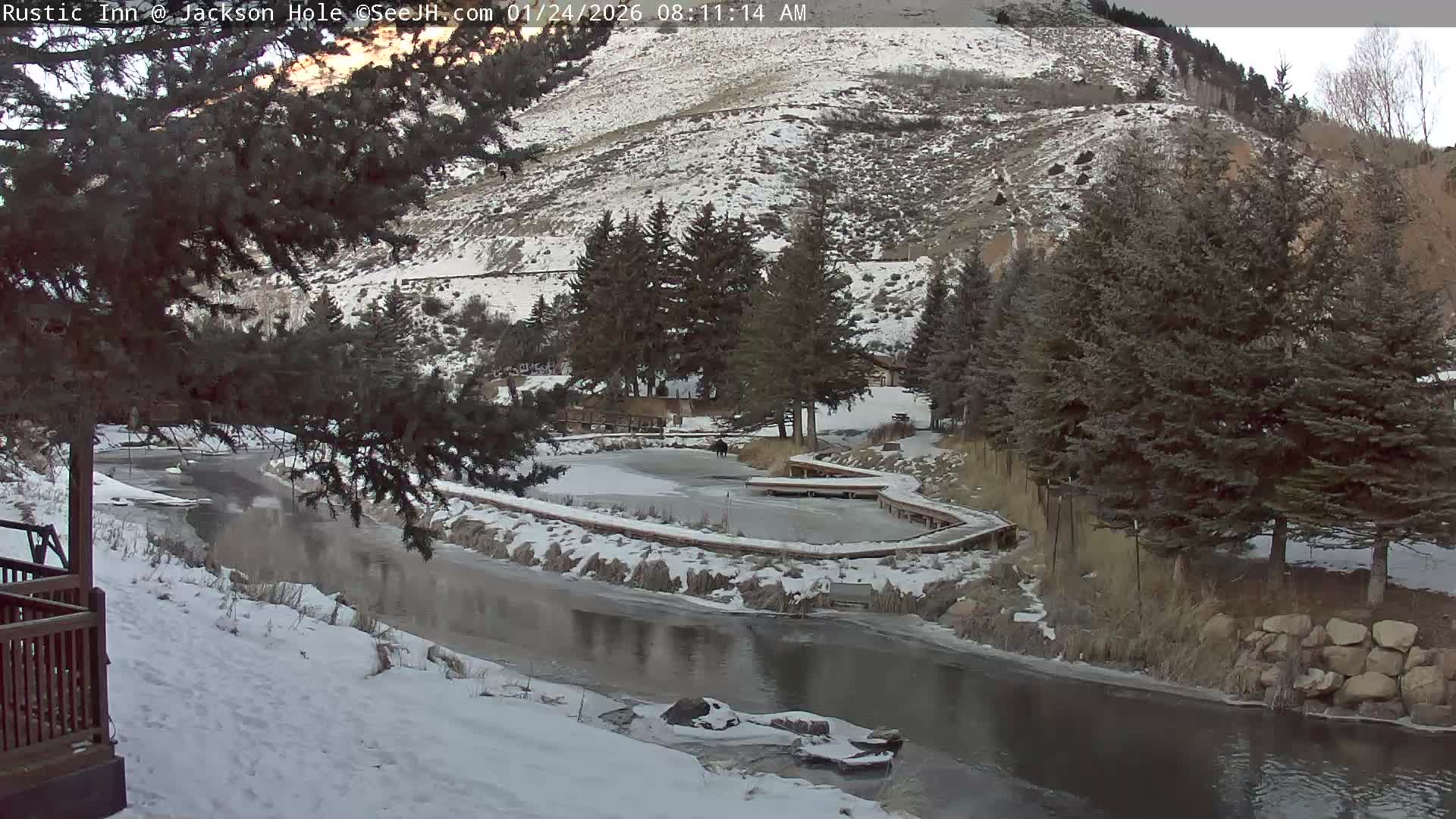 Jackson Hole, Flat Creek from Rustic Inn Resort Live Cam - Jackson, Teton, Wyoming, USA