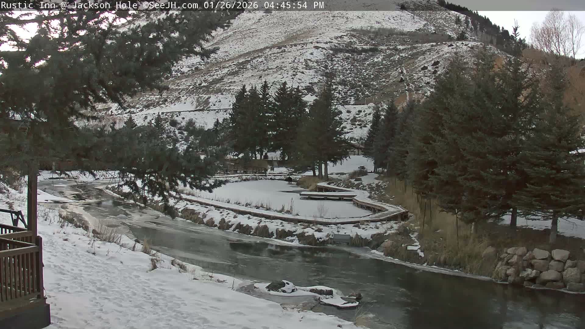 Jackson Hole, Flat Creek from Rustic Inn Resort Live Cam - Jackson, Teton, Wyoming, USA