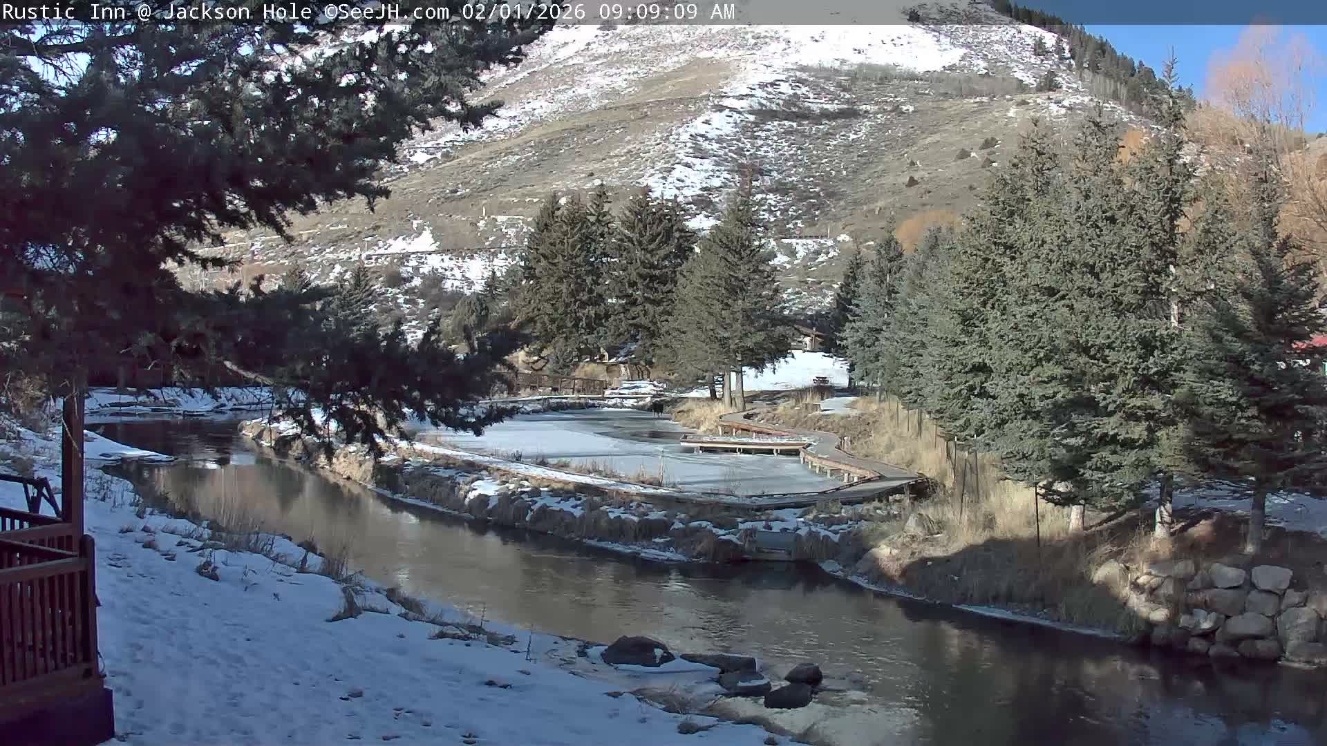 Jackson Hole, Flat Creek from Rustic Inn Resort Live Cam - Jackson, Teton, Wyoming, USA