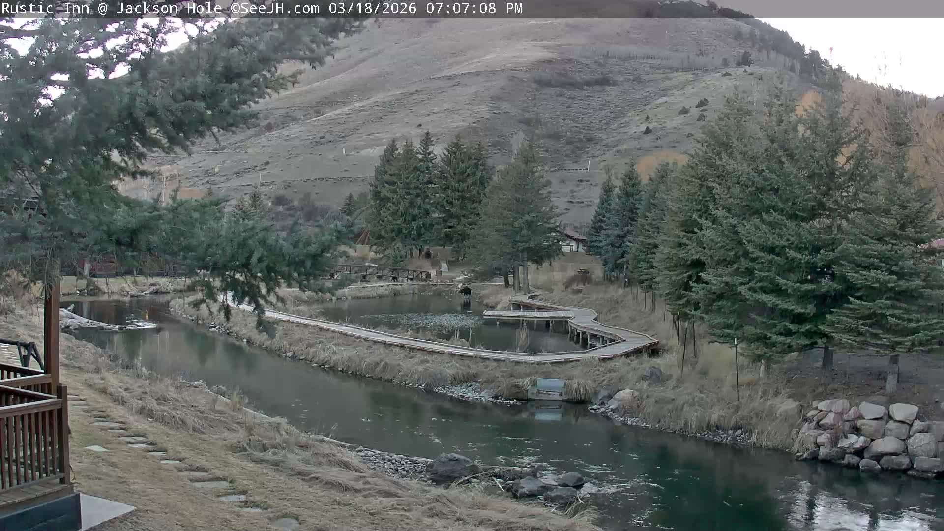 Jackson Hole, Flat Creek from Rustic Inn Resort Live Cam - Jackson, Teton, Wyoming, USA