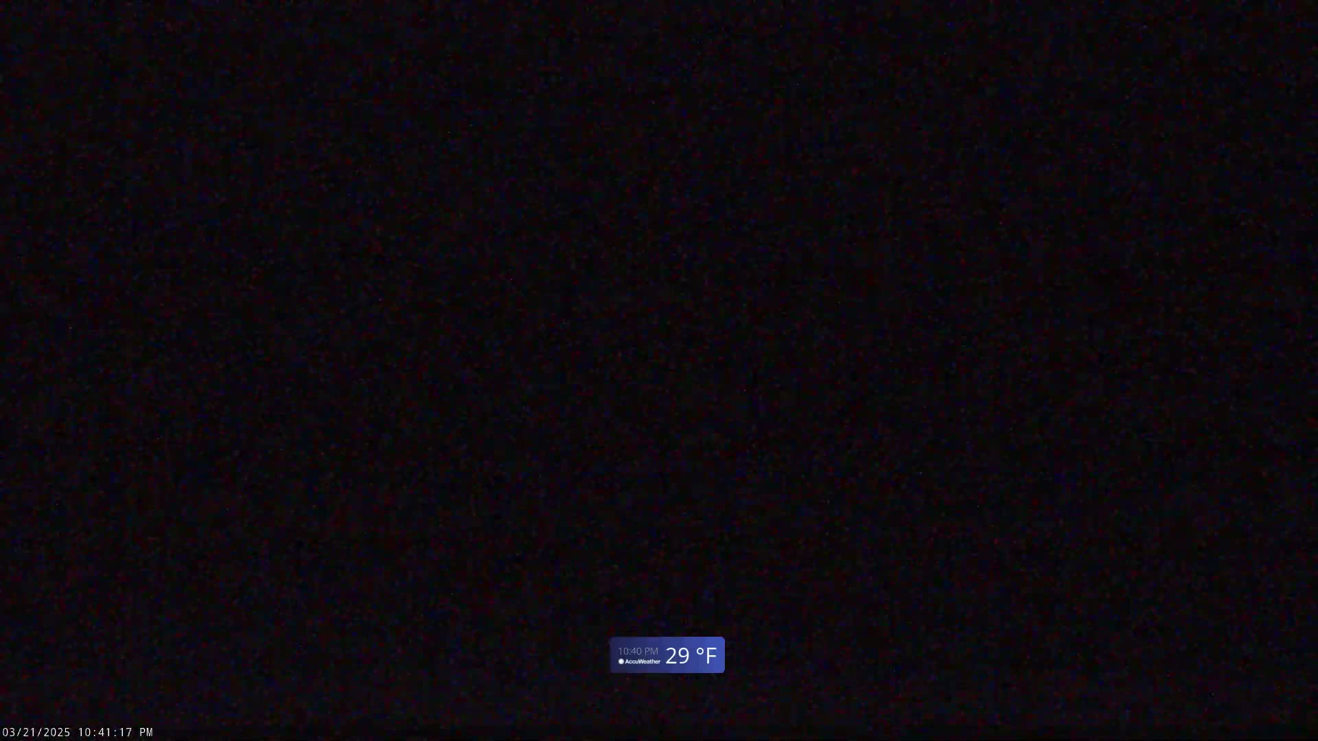 The image shows a completely dark, nighttime scene with a temperature of 29°F.