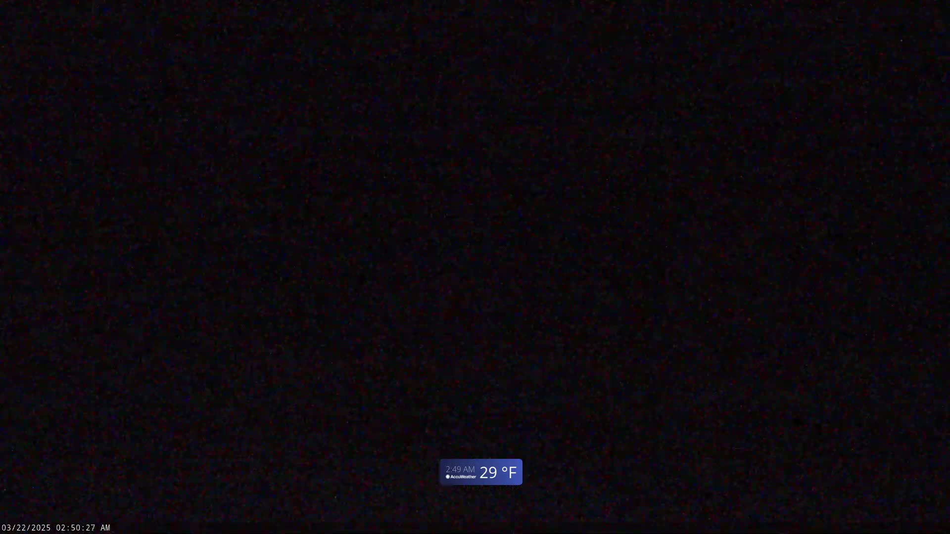 A completely dark image shows a nighttime scene with a temperature of 29°F.