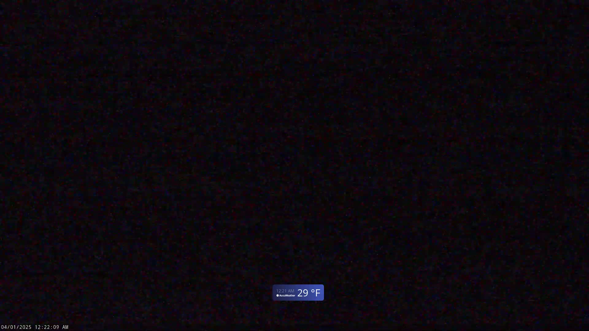 A completely dark, nighttime scene shows a temperature of 29°F.