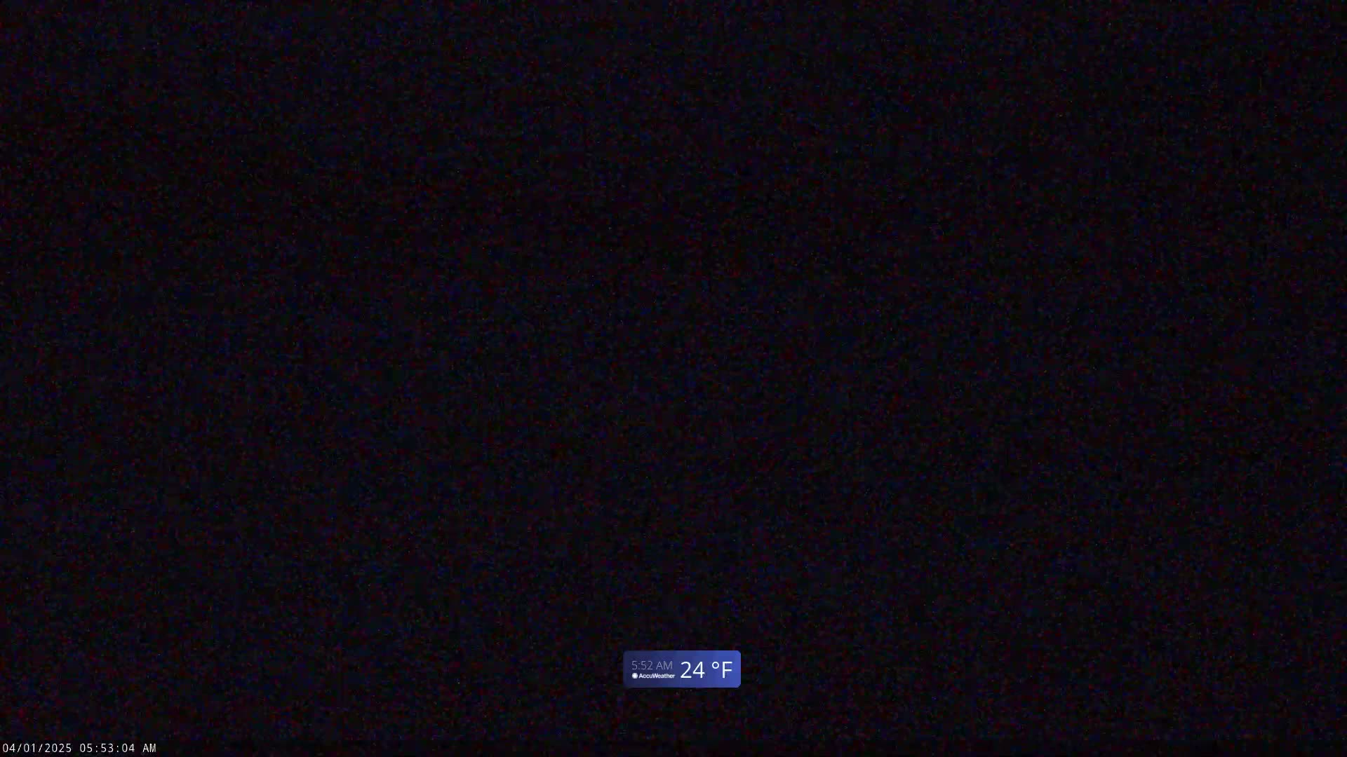 The image shows a completely dark, grainy scene at 24°F.