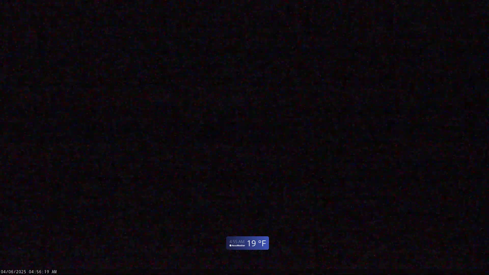 A completely dark nighttime scene shows a temperature of 19°F.