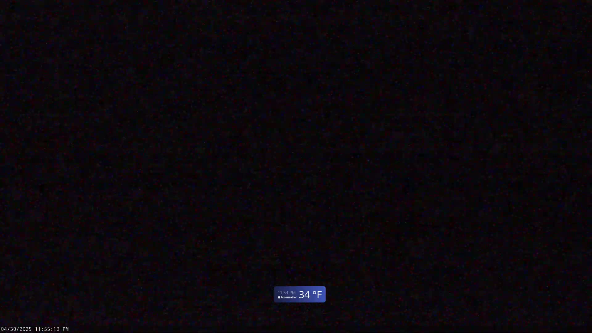The image shows a completely dark, nighttime scene at 34°F.