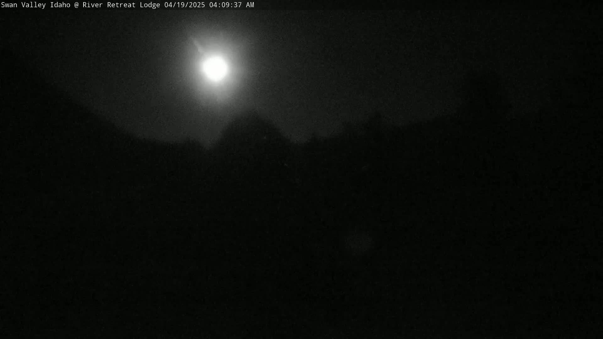 A bright moon illuminates a dark, nighttime landscape.