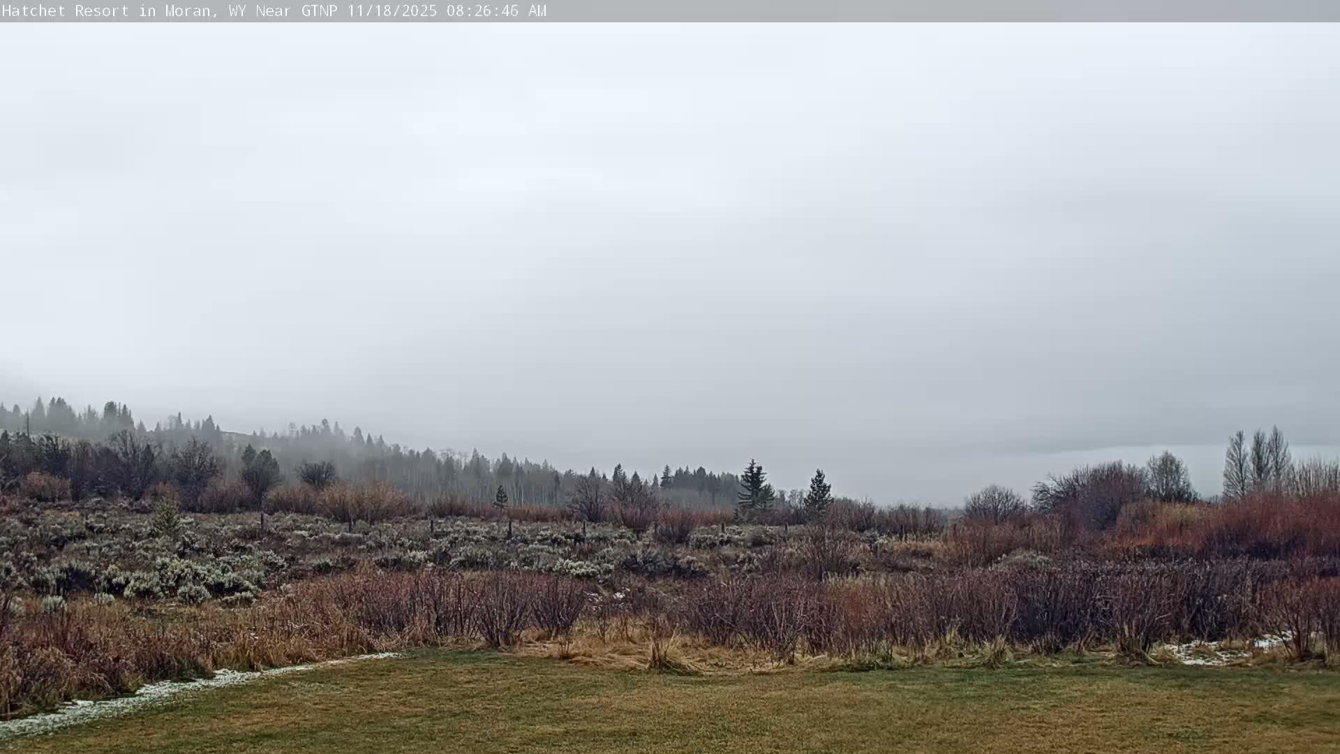 The outdoor scene is almost completely dark, likely due to nighttime, with only a few very faint, distant white lights visible towards the lower right, making weather conditions indiscernible.