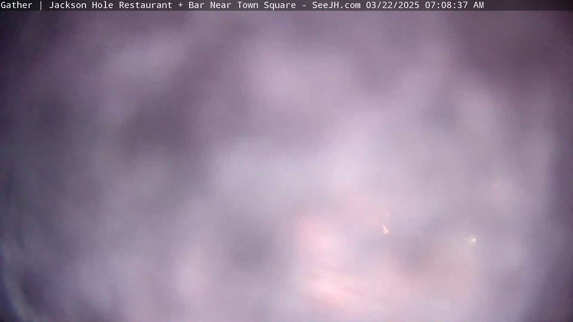 A blurry, hazy, pale purple sky is visible, possibly indicating overcast or foggy weather conditions.