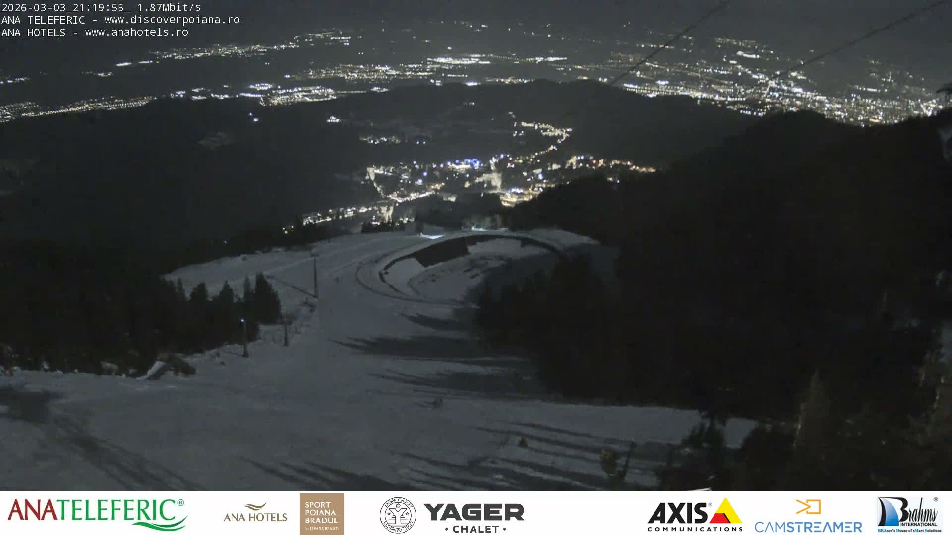 Poiana Brasov , Poiana Ruia Ski Slope & Codlea /Cristian/ Ghimbav Town & Brasov City Skyline Live Cam - Poiana Brasov, Braşov, Romania
