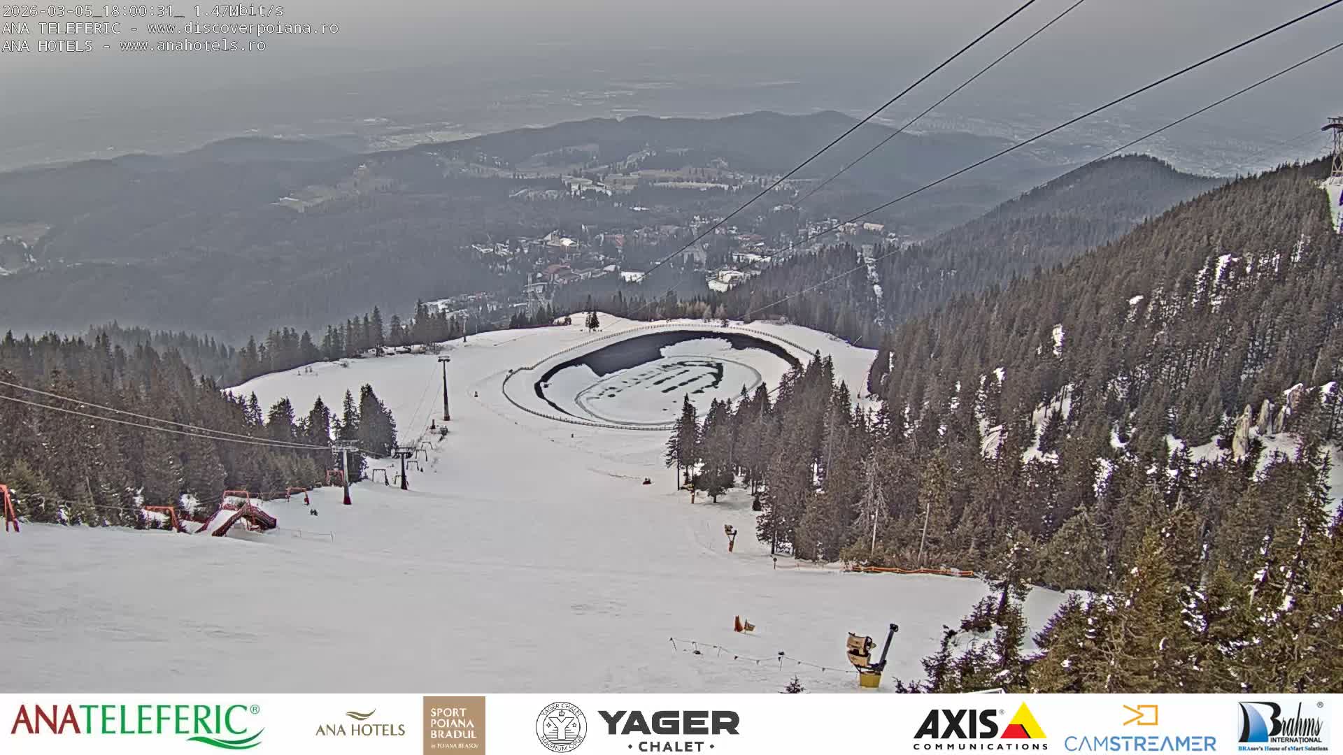 Poiana Brasov , Poiana Ruia Ski Slope & Codlea /Cristian/ Ghimbav Town & Brasov City Skyline Live Cam - Poiana Brasov, Braşov, Romania